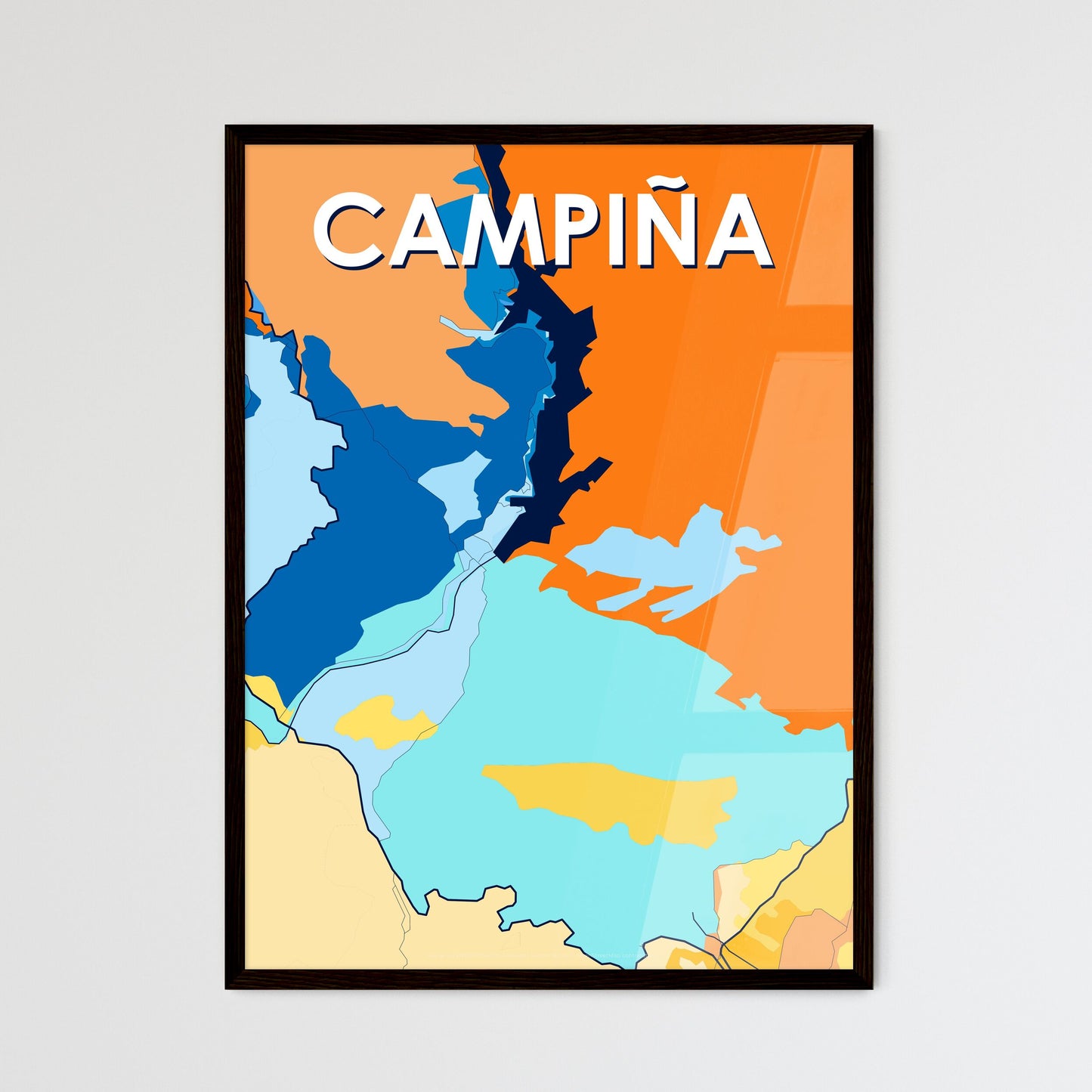 CAMPIÑA SPAIN Vibrant Colorful Art Map Poster Blue Orange