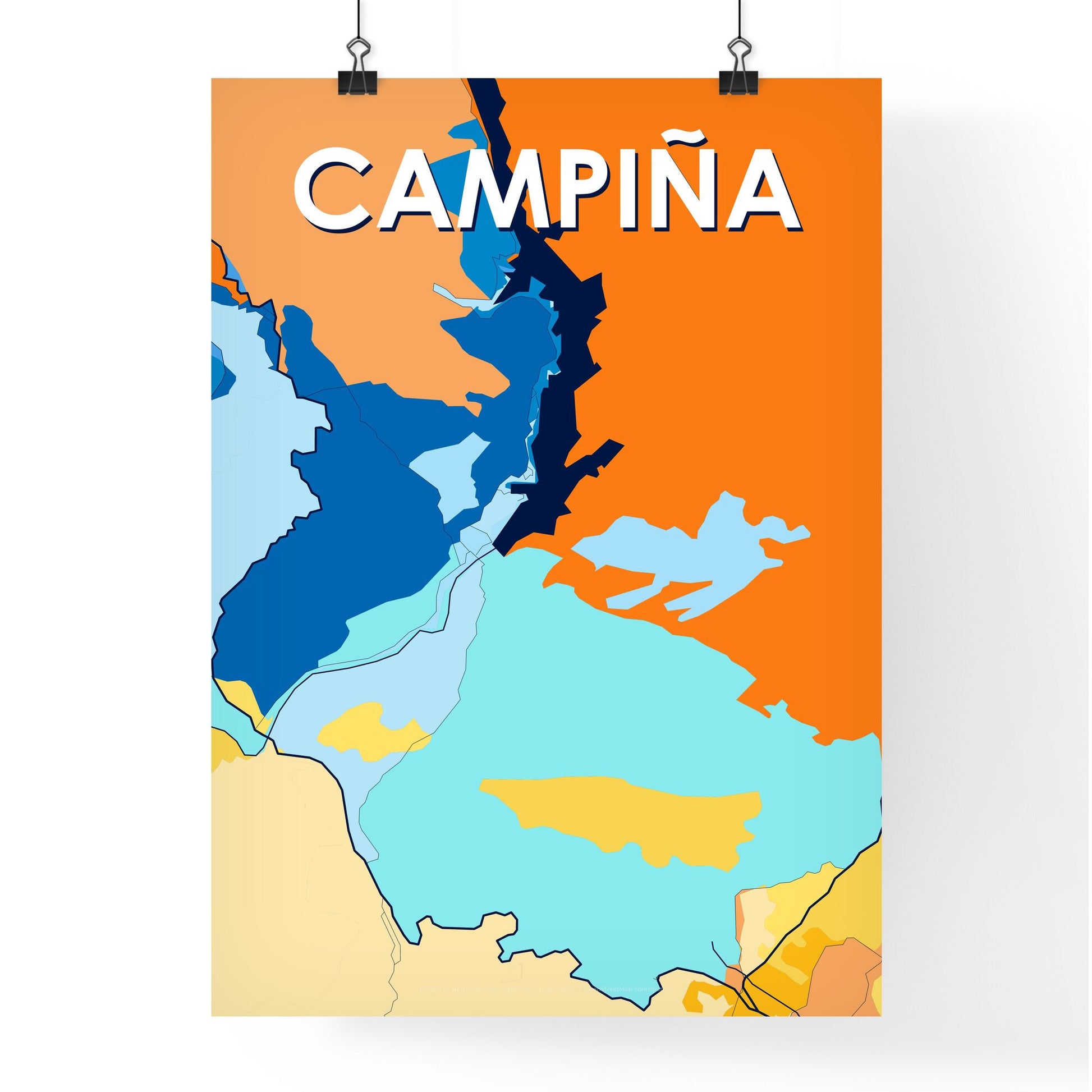 CAMPIÑA SPAIN Vibrant Colorful Art Map Poster Blue Orange