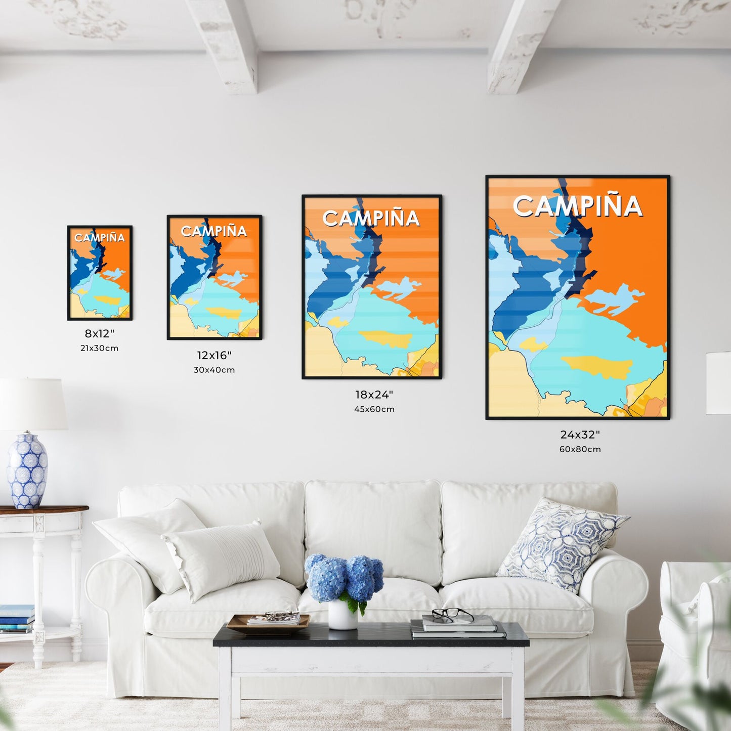 CAMPIÑA SPAIN Vibrant Colorful Art Map Poster Blue Orange