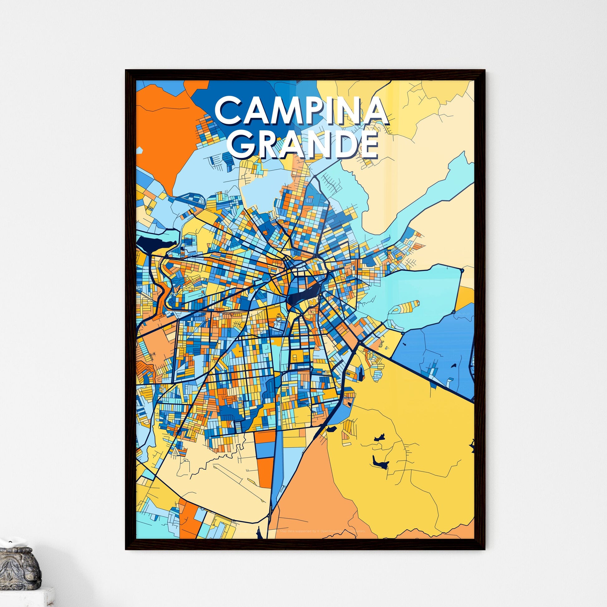 CAMPINA GRANDE BRAZIL Vibrant Colorful Art Map Poster Blue Orange