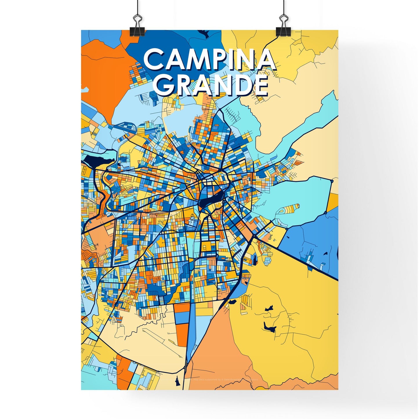 CAMPINA GRANDE BRAZIL Vibrant Colorful Art Map Poster Blue Orange