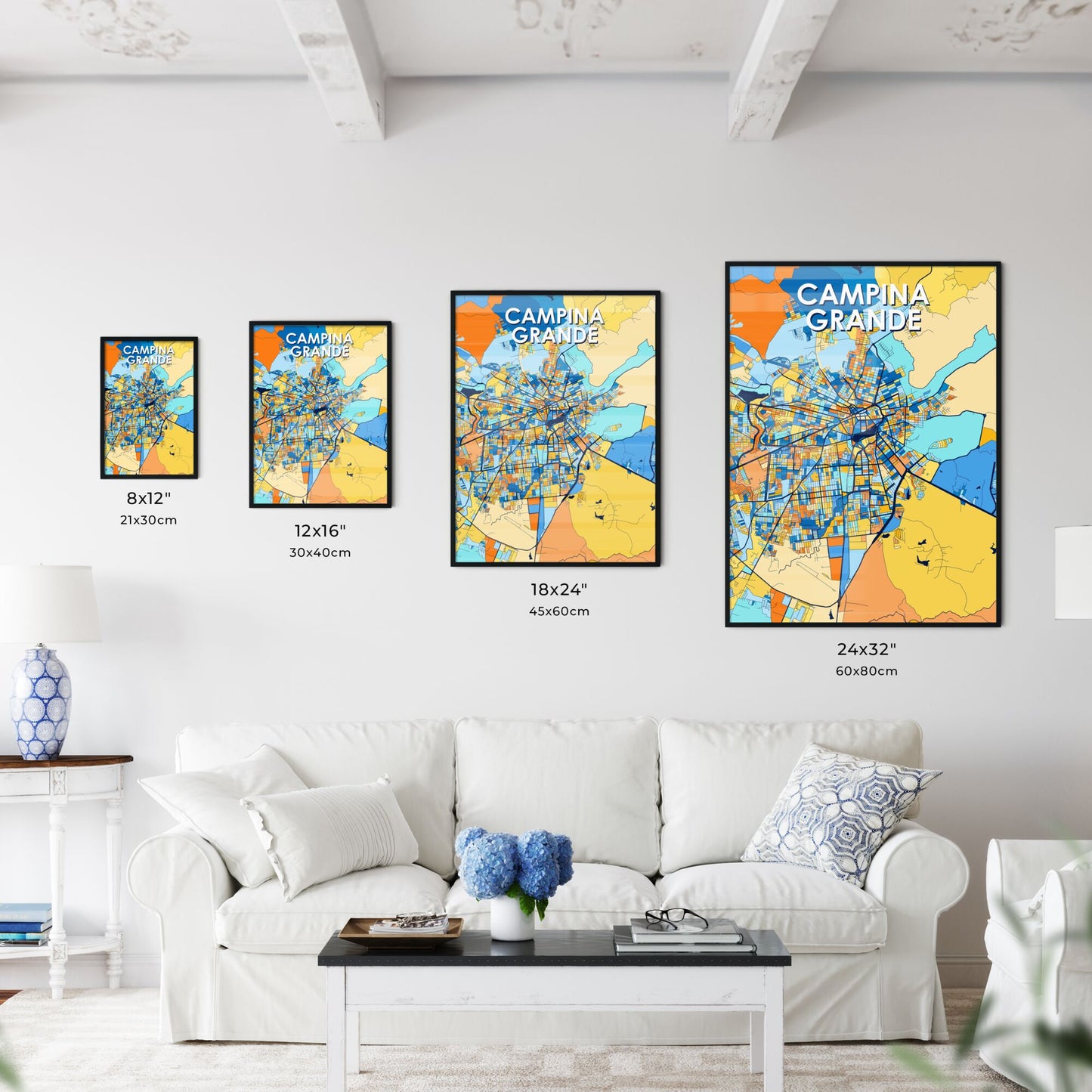 CAMPINA GRANDE BRAZIL Vibrant Colorful Art Map Poster Blue Orange