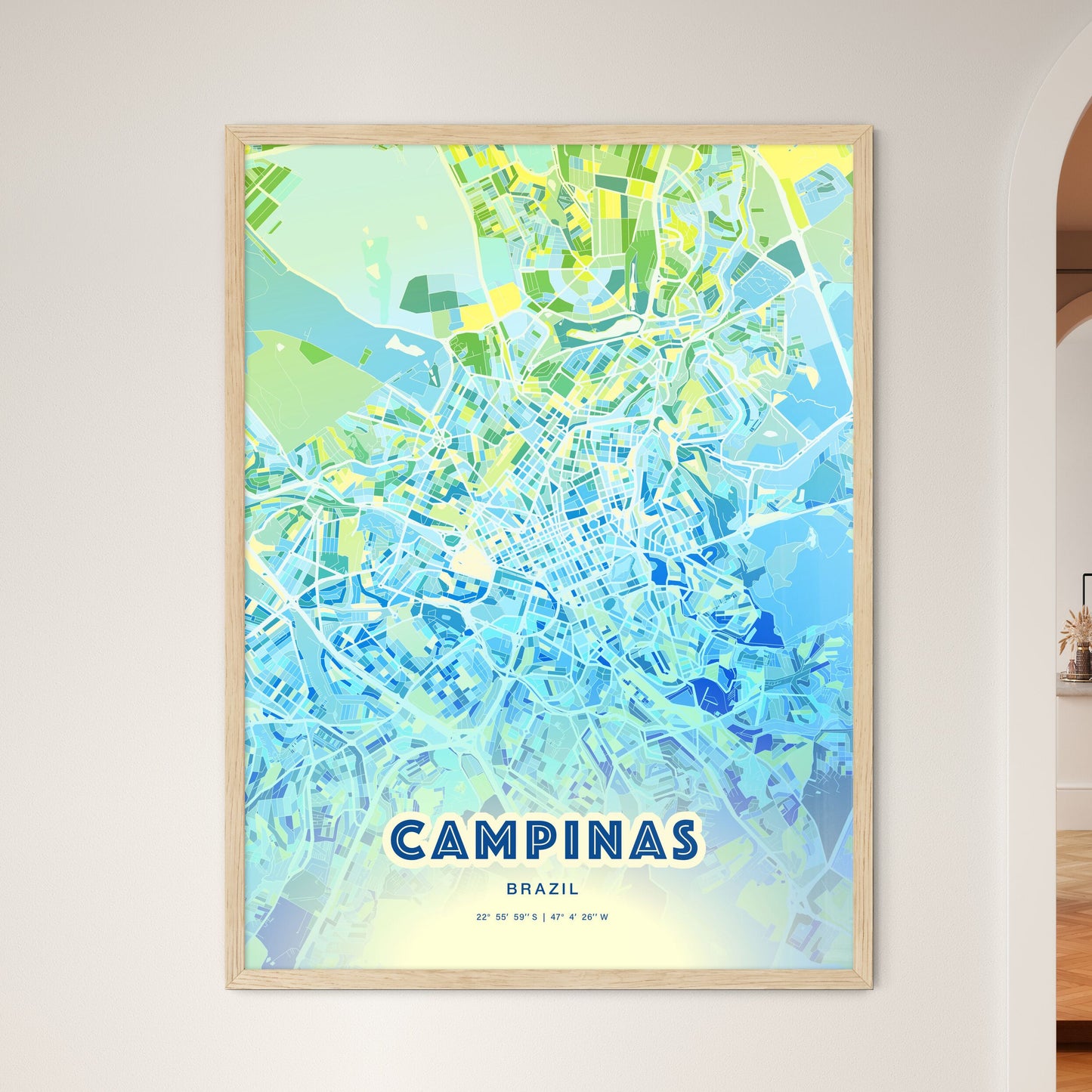 Colorful Campinas Brazil Fine Art Map Cool Blue