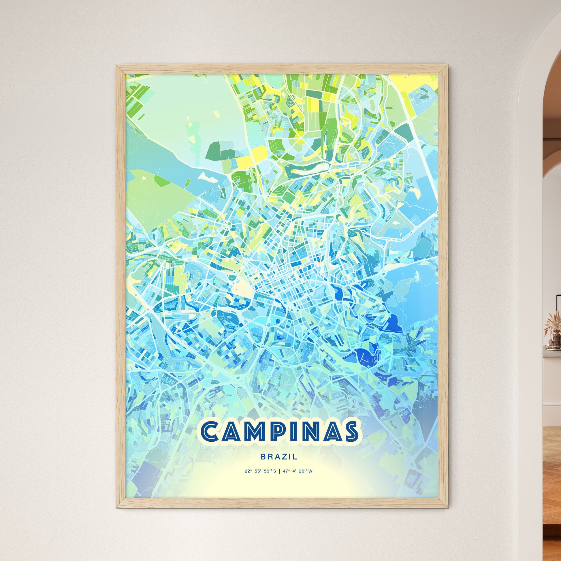 Colorful Campinas Brazil Fine Art Map Cool Blue