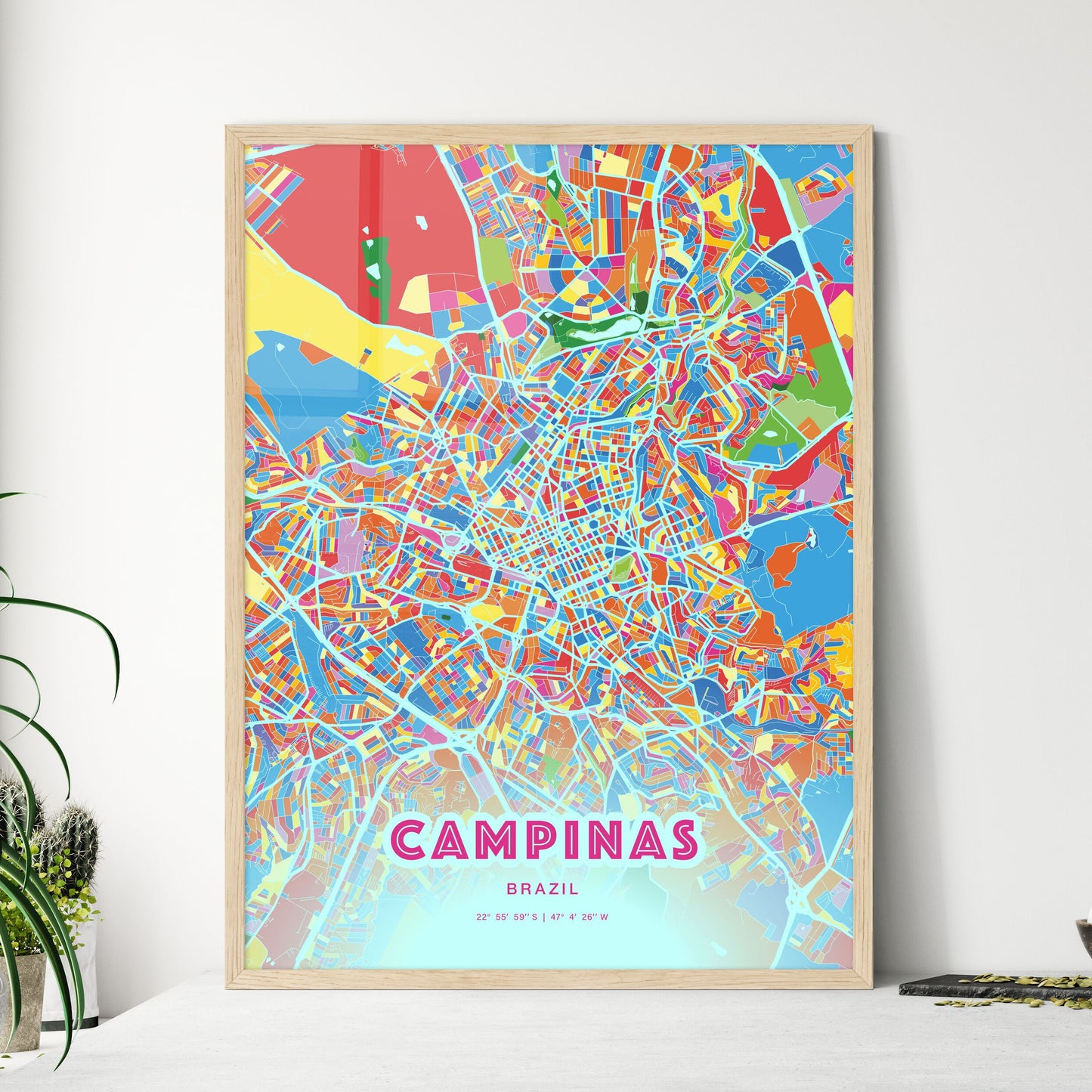 Colorful Campinas Brazil Fine Art Map Crazy Colors