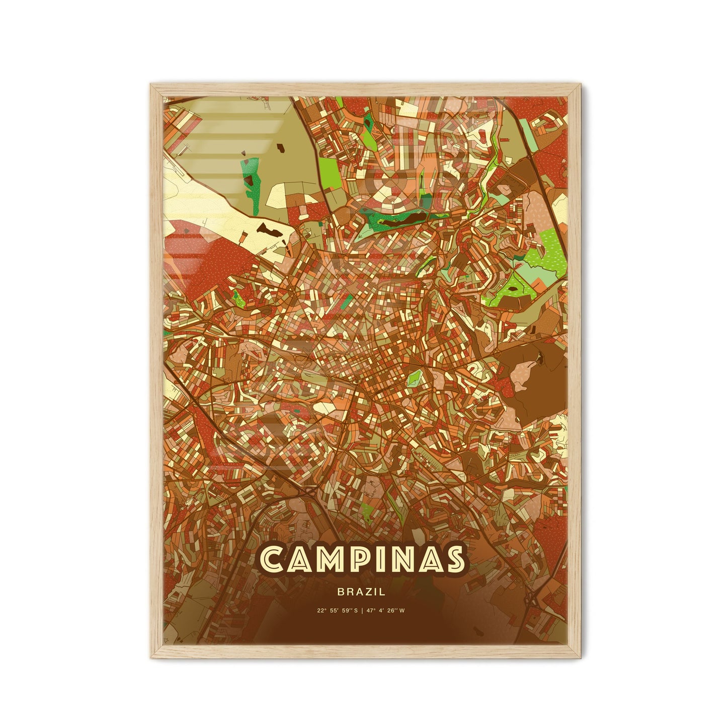 Colorful Campinas Brazil Fine Art Map Farmhouse