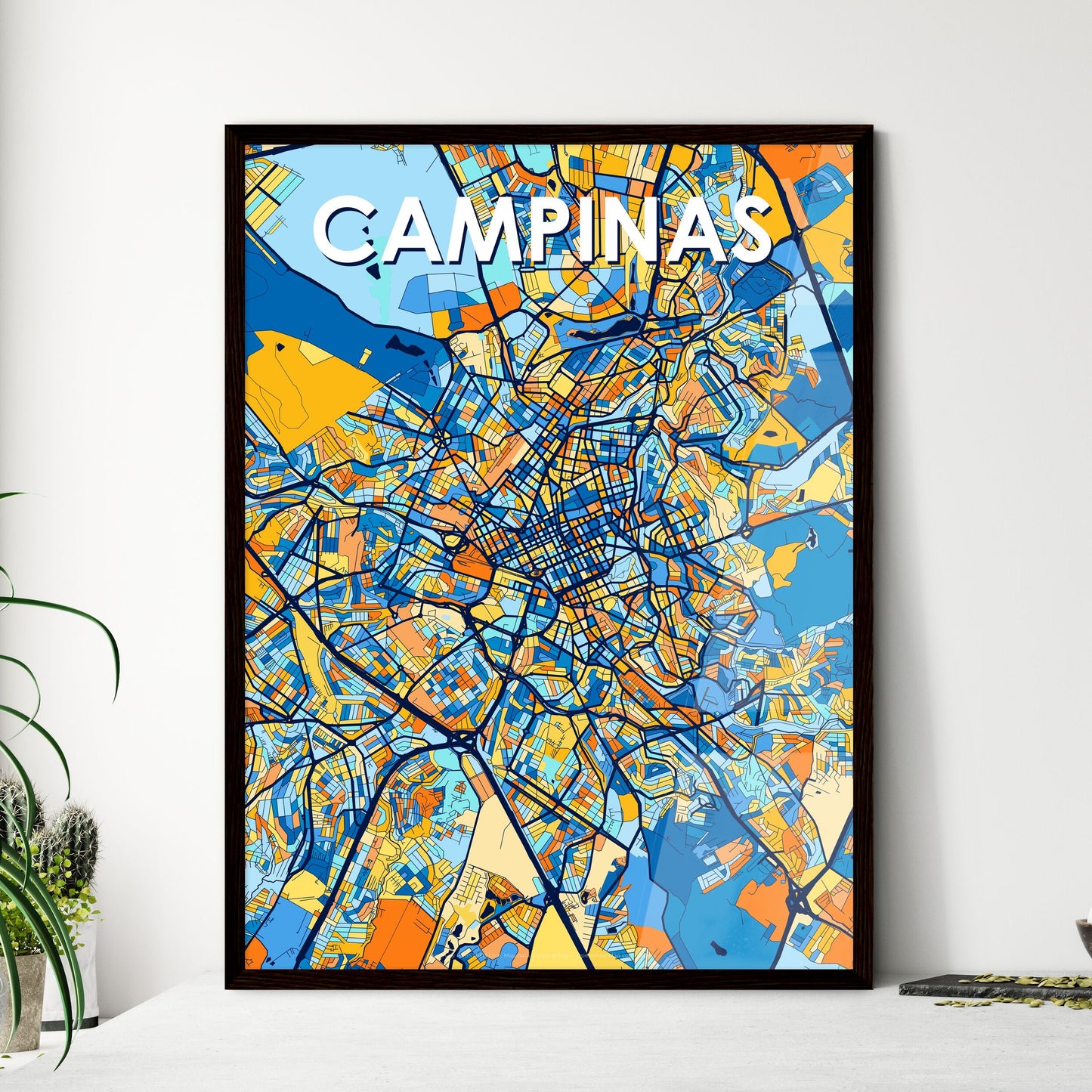 CAMPINAS BRAZIL Vibrant Colorful Art Map Poster Blue Orange