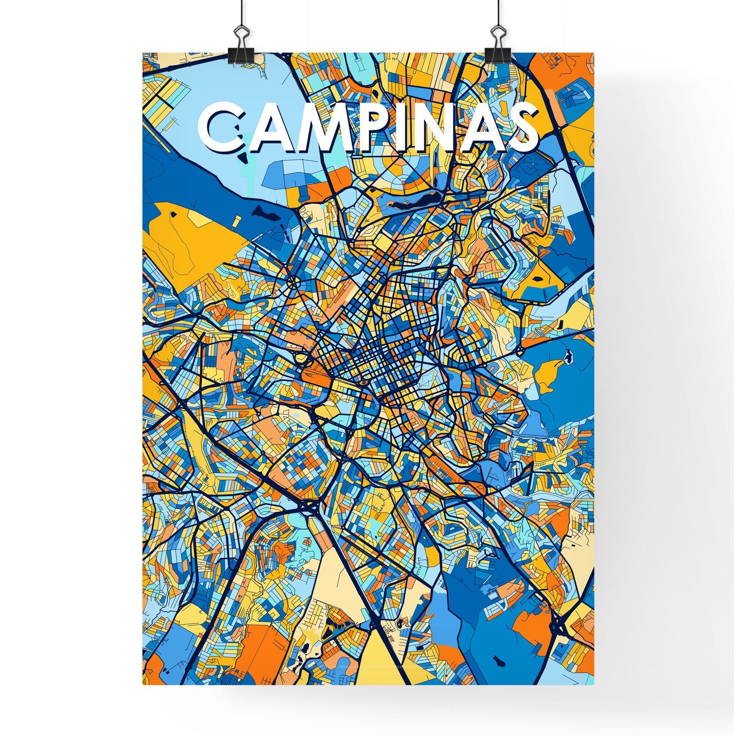 CAMPINAS BRAZIL Vibrant Colorful Art Map Poster Blue Orange