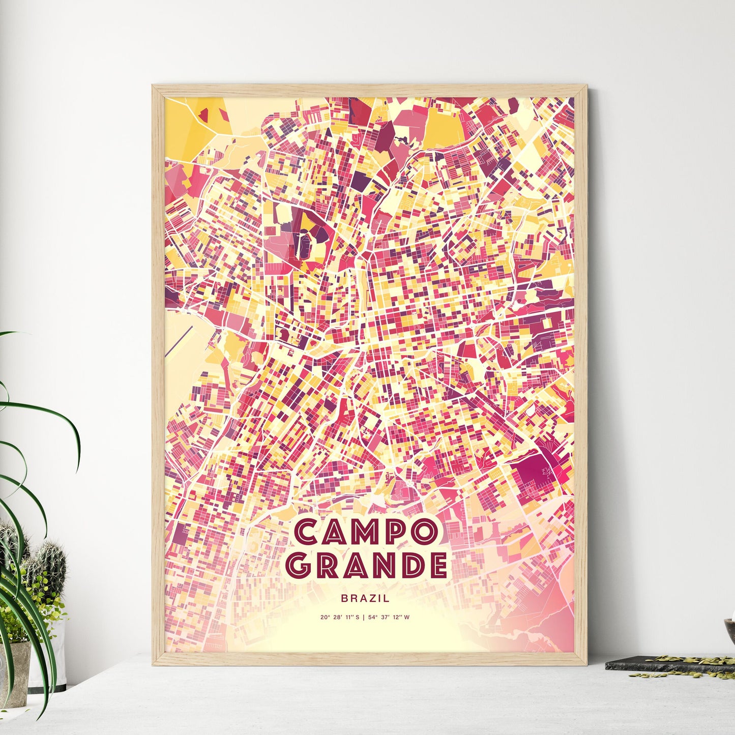 Colorful Campo Grande Brazil Fine Art Map Hot Red