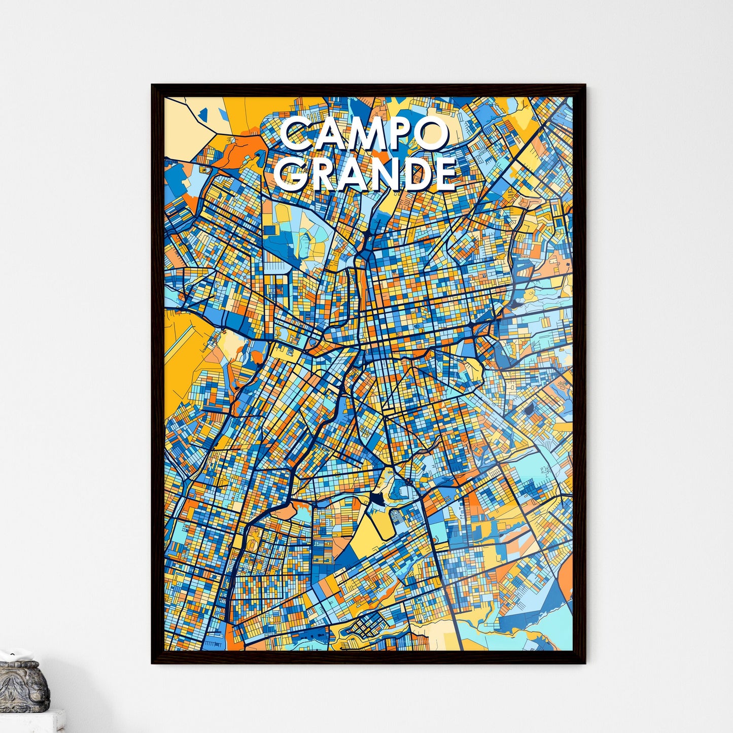 CAMPO GRANDE BRAZIL Vibrant Colorful Art Map Poster Blue Orange
