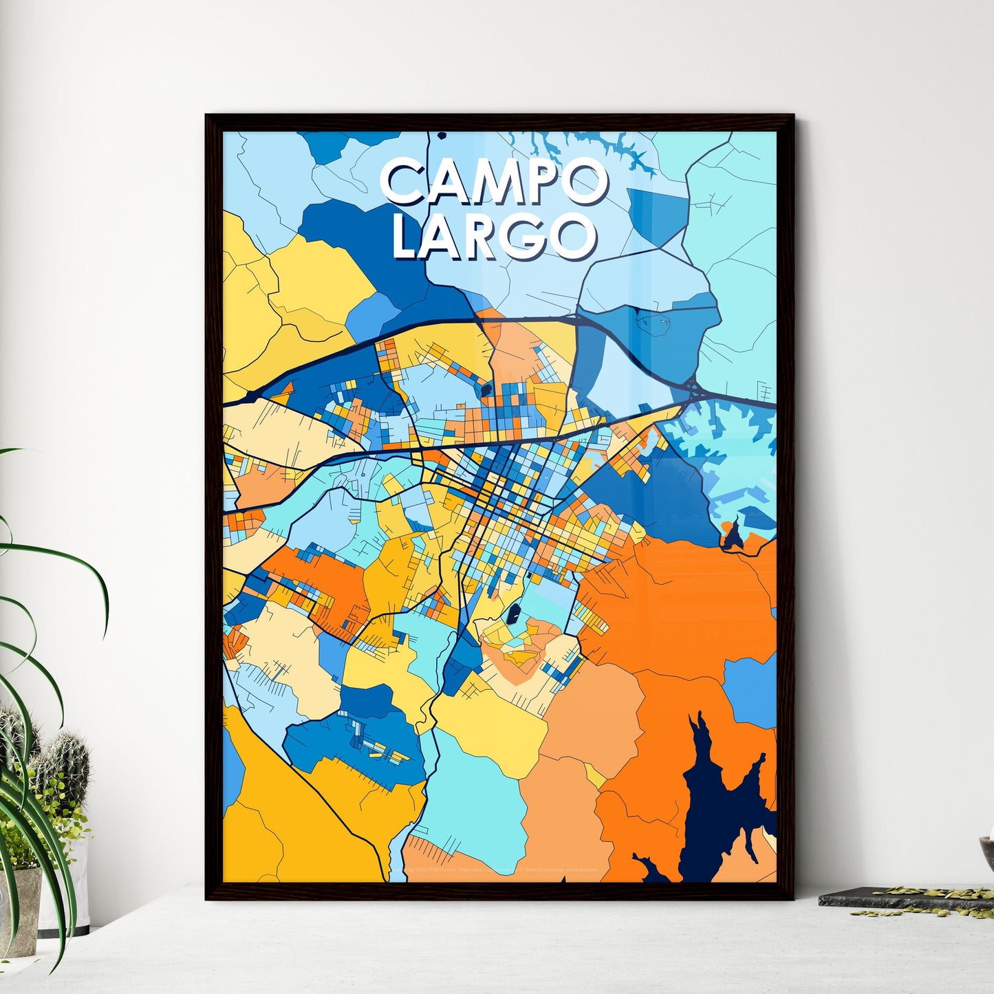 CAMPO LARGO BRAZIL Vibrant Colorful Art Map Poster Blue Orange