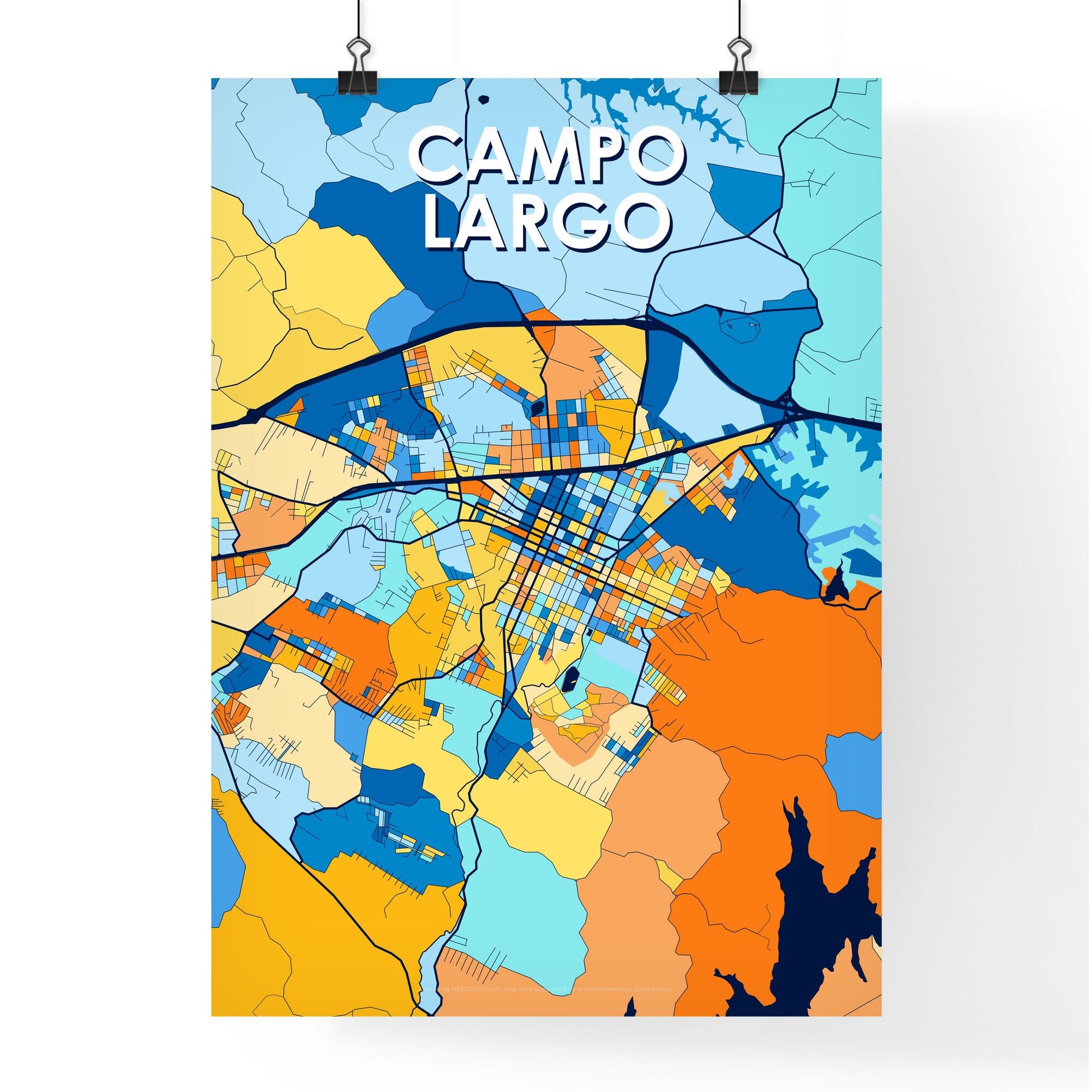 CAMPO LARGO BRAZIL Vibrant Colorful Art Map Poster Blue Orange