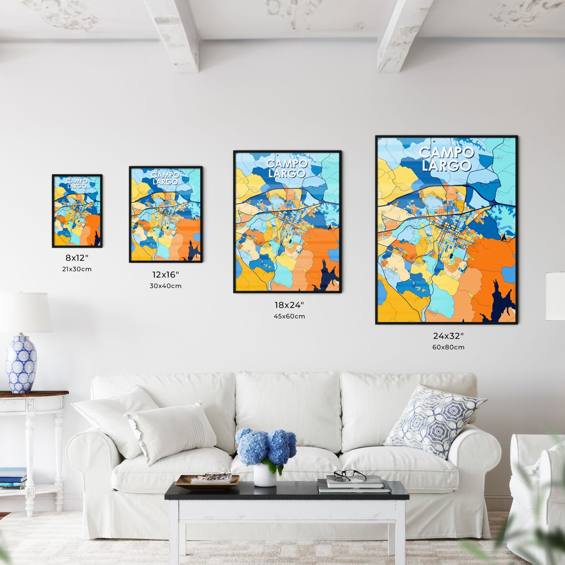 CAMPO LARGO BRAZIL Vibrant Colorful Art Map Poster Blue Orange