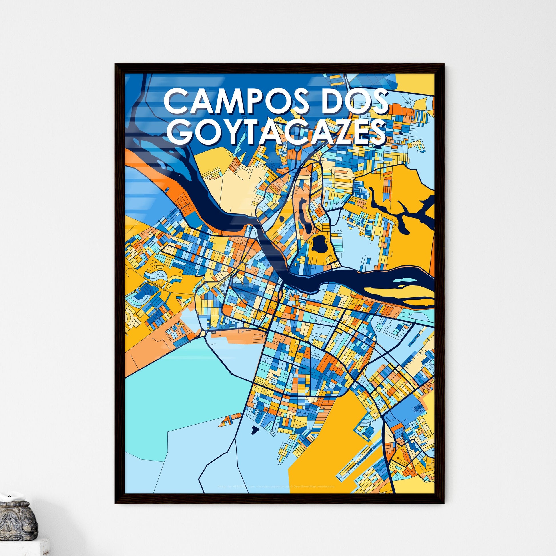 CAMPOS DOS GOYTACAZES BRAZIL Vibrant Colorful Art Map Poster Blue Orange