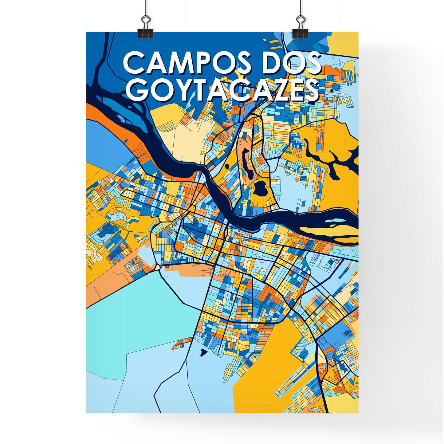 CAMPOS DOS GOYTACAZES BRAZIL Vibrant Colorful Art Map Poster Blue Orange