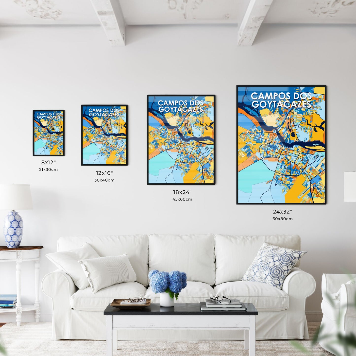 CAMPOS DOS GOYTACAZES BRAZIL Vibrant Colorful Art Map Poster Blue Orange