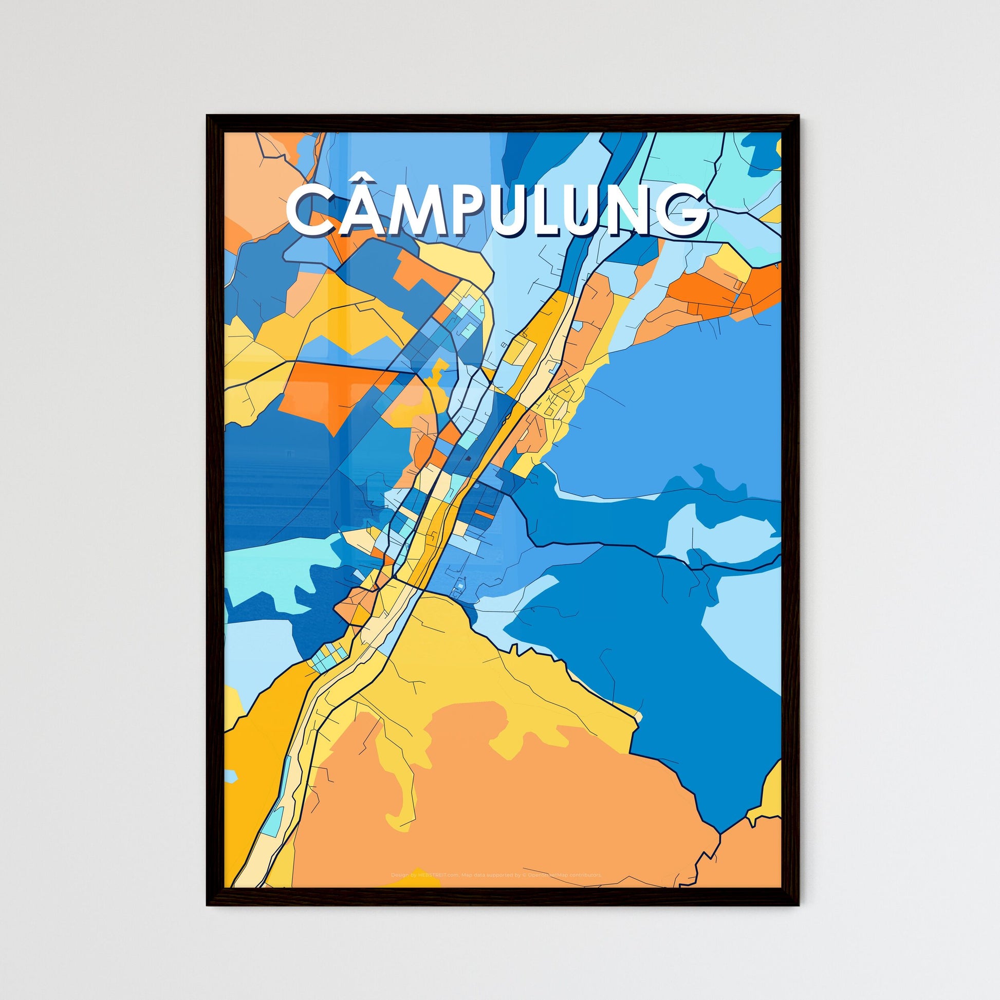 CÂMPULUNG ROMANIA Vibrant Colorful Art Map Poster Blue Orange