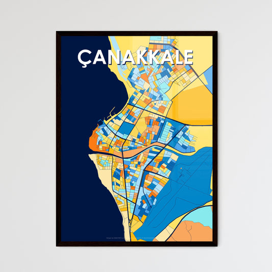 ÇANAKKALE TURKEY Vibrant Colorful Art Map Poster Blue Orange