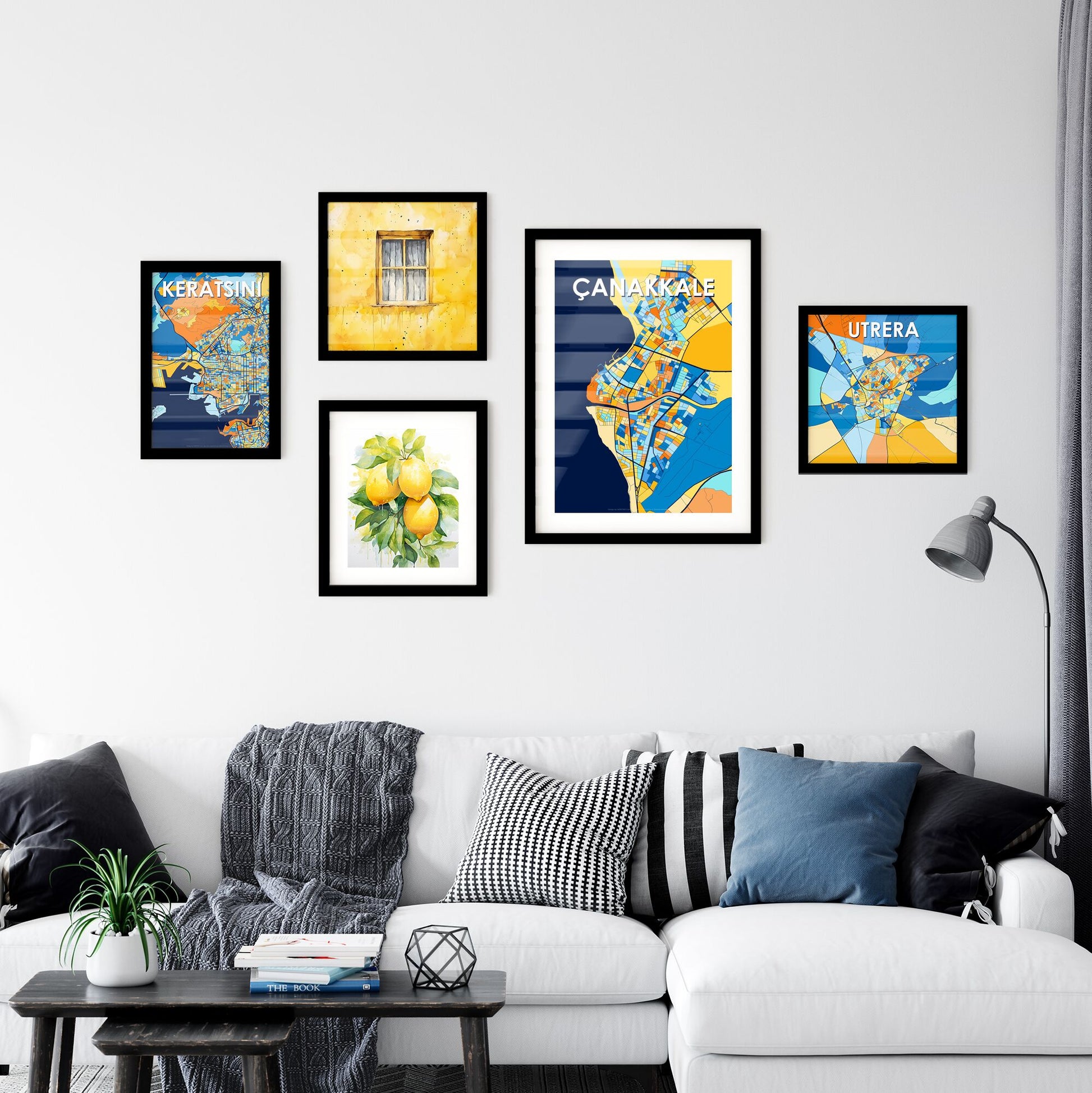 ÇANAKKALE TURKEY Vibrant Colorful Art Map Poster Blue Orange