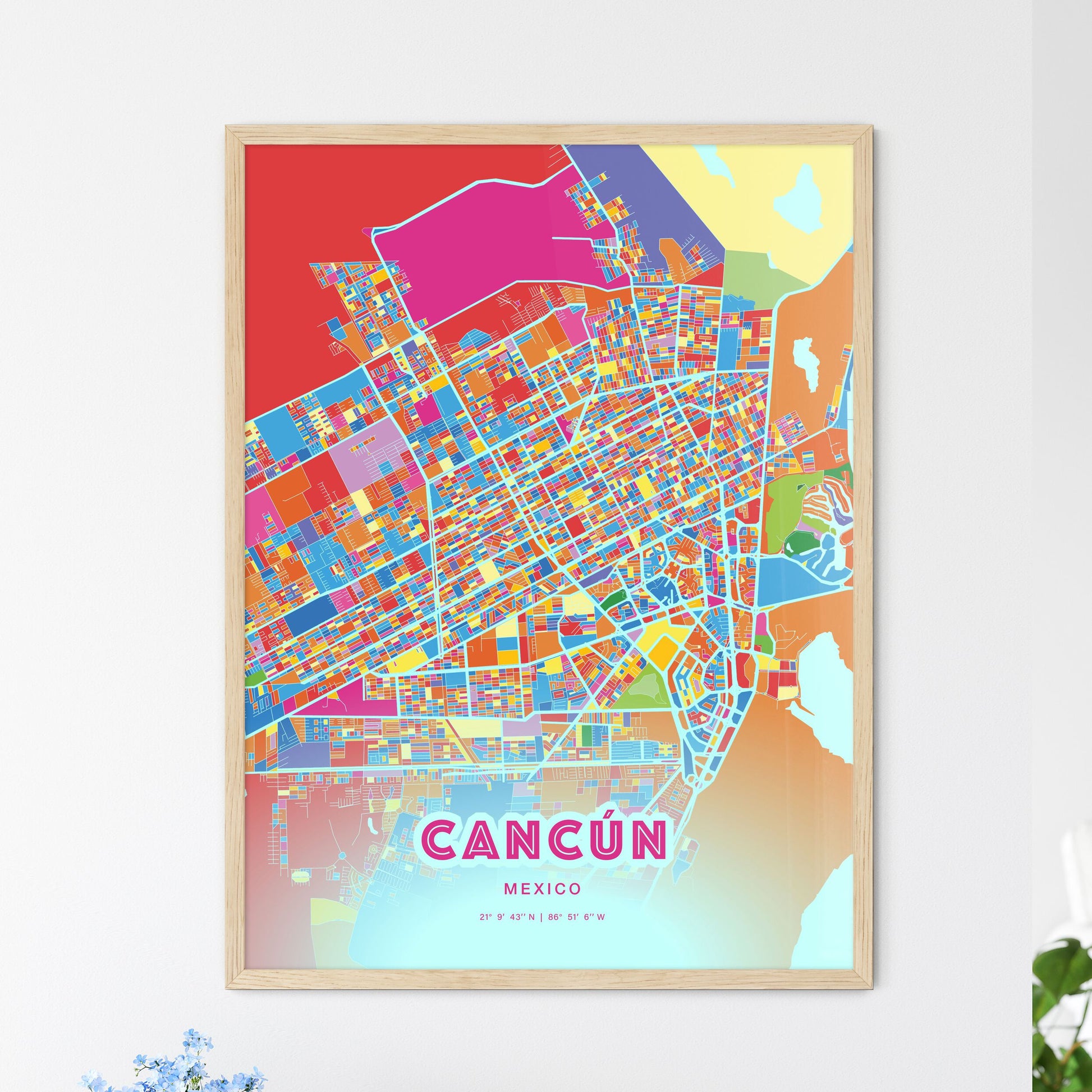 Colorful Cancún Mexico Fine Art Map Crazy Colors