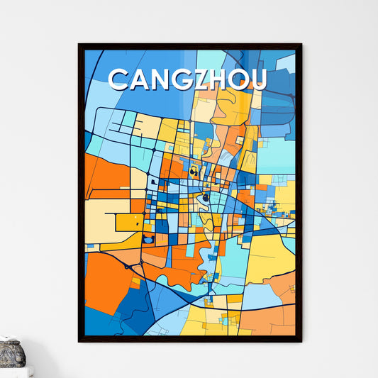 CANGZHOU CHINA Vibrant Colorful Art Map Poster Blue Orange