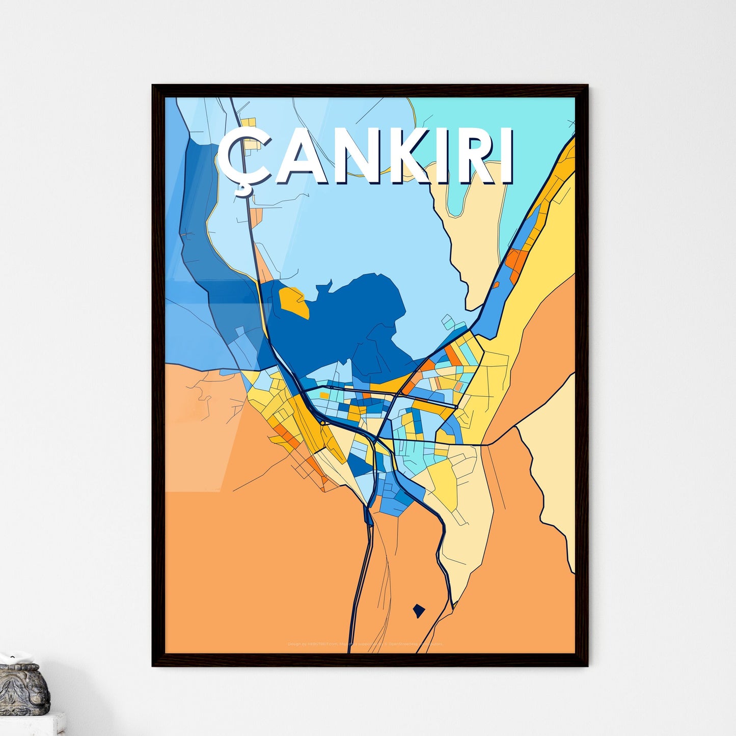 ÇANKIRI TURKEY Vibrant Colorful Art Map Poster Blue Orange