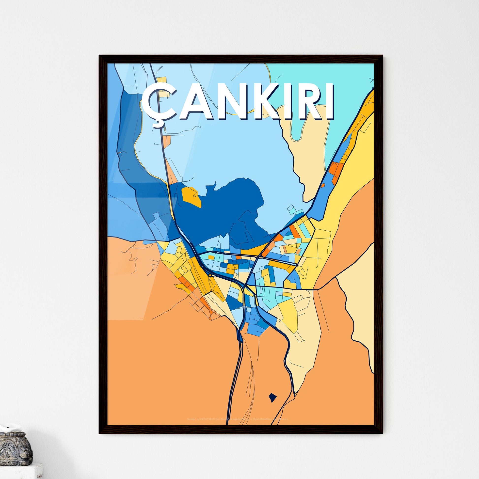 ÇANKIRI TURKEY Vibrant Colorful Art Map Poster Blue Orange