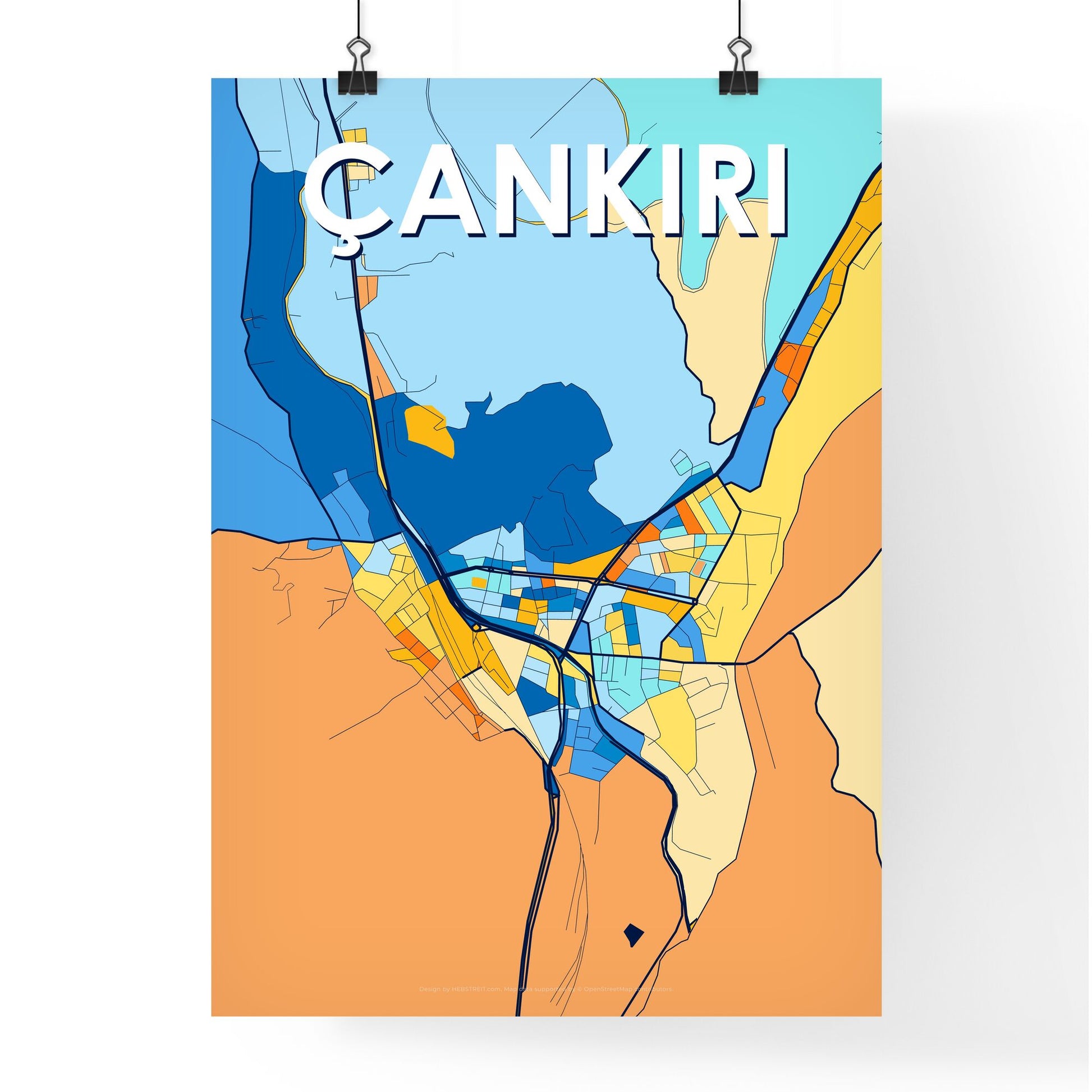 ÇANKIRI TURKEY Vibrant Colorful Art Map Poster Blue Orange