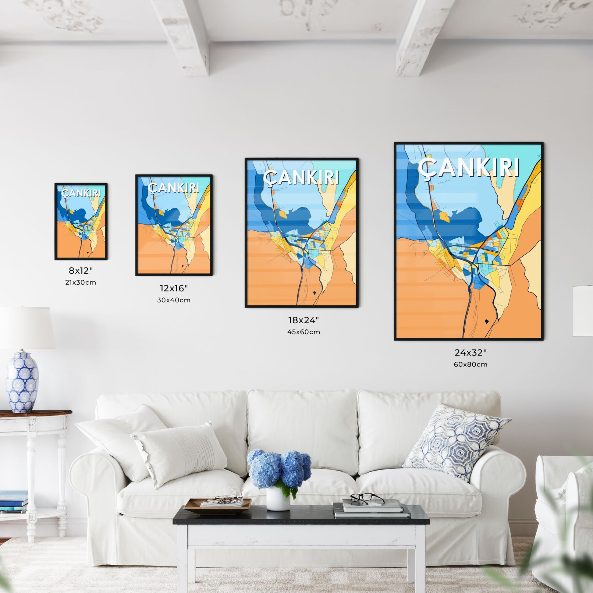 ÇANKIRI TURKEY Vibrant Colorful Art Map Poster Blue Orange