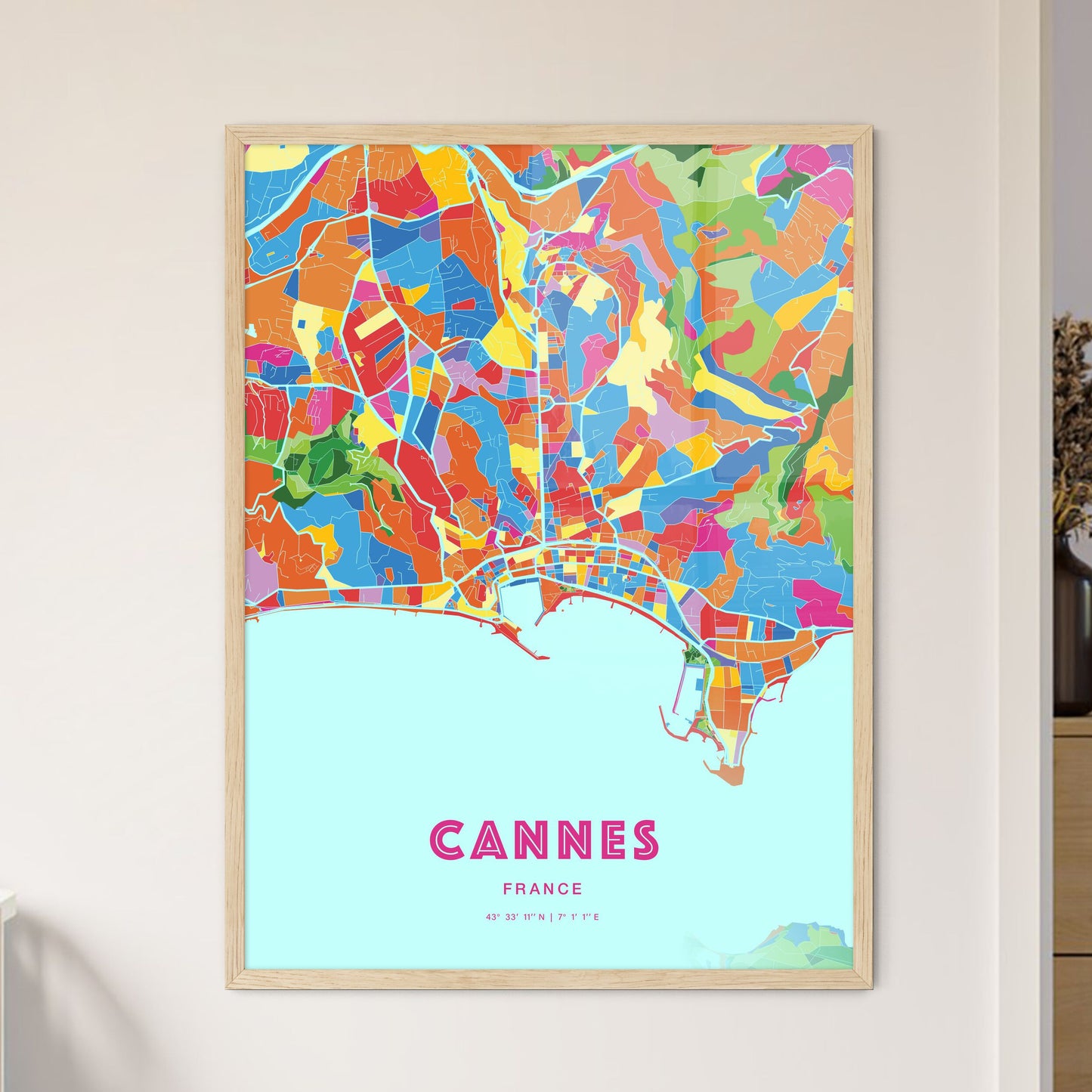 Colorful Cannes France Fine Art Map Crazy Colors
