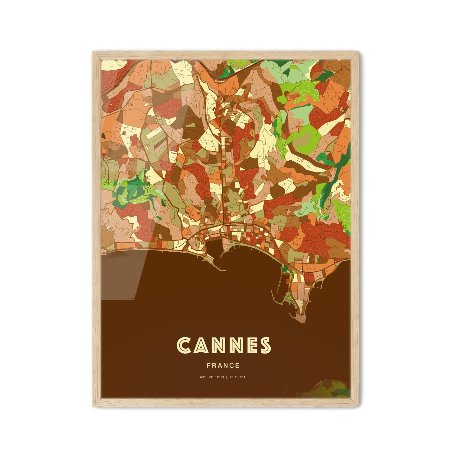 Colorful Cannes France Fine Art Map Farmhouse