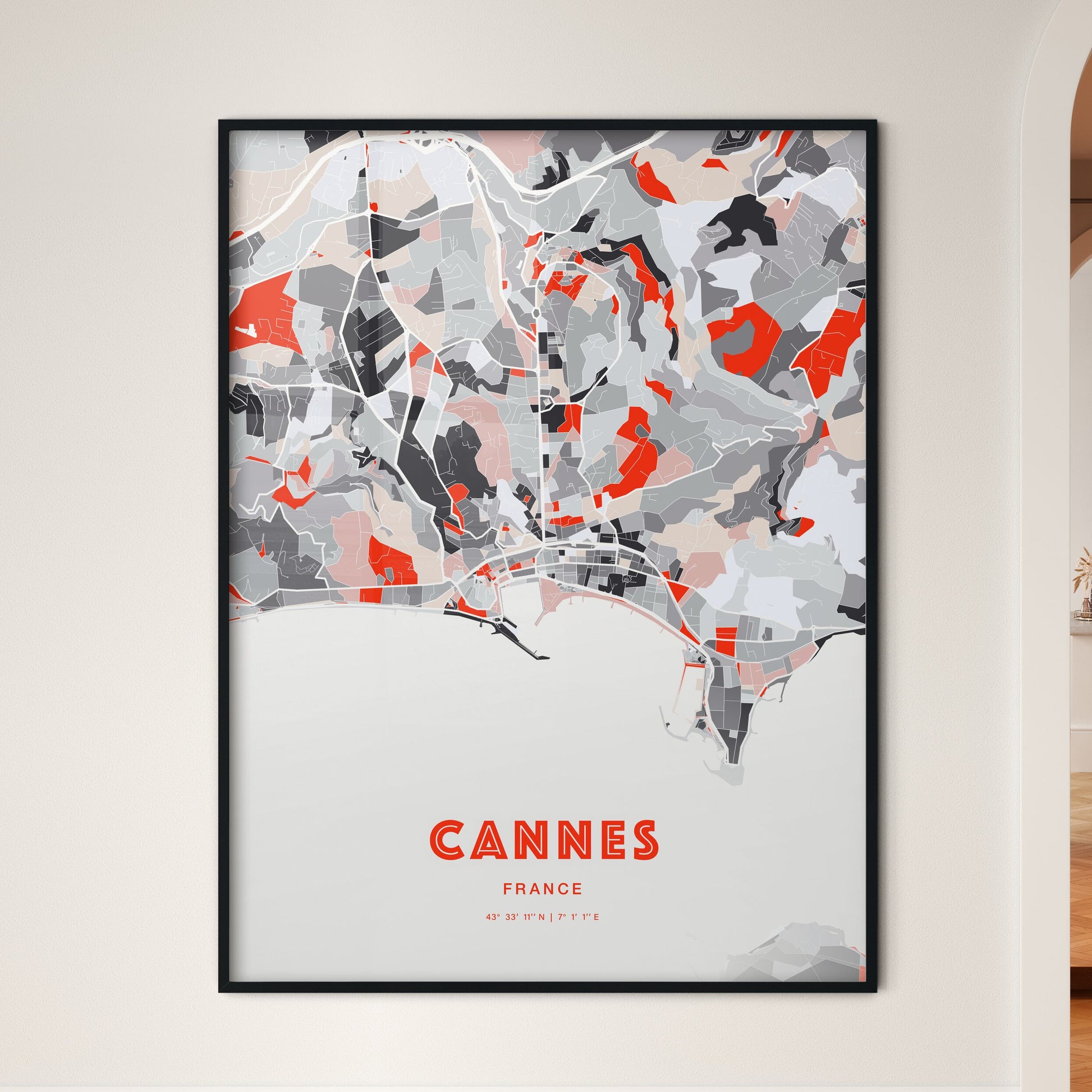 Colorful Cannes France Fine Art Map Modern Expressive
