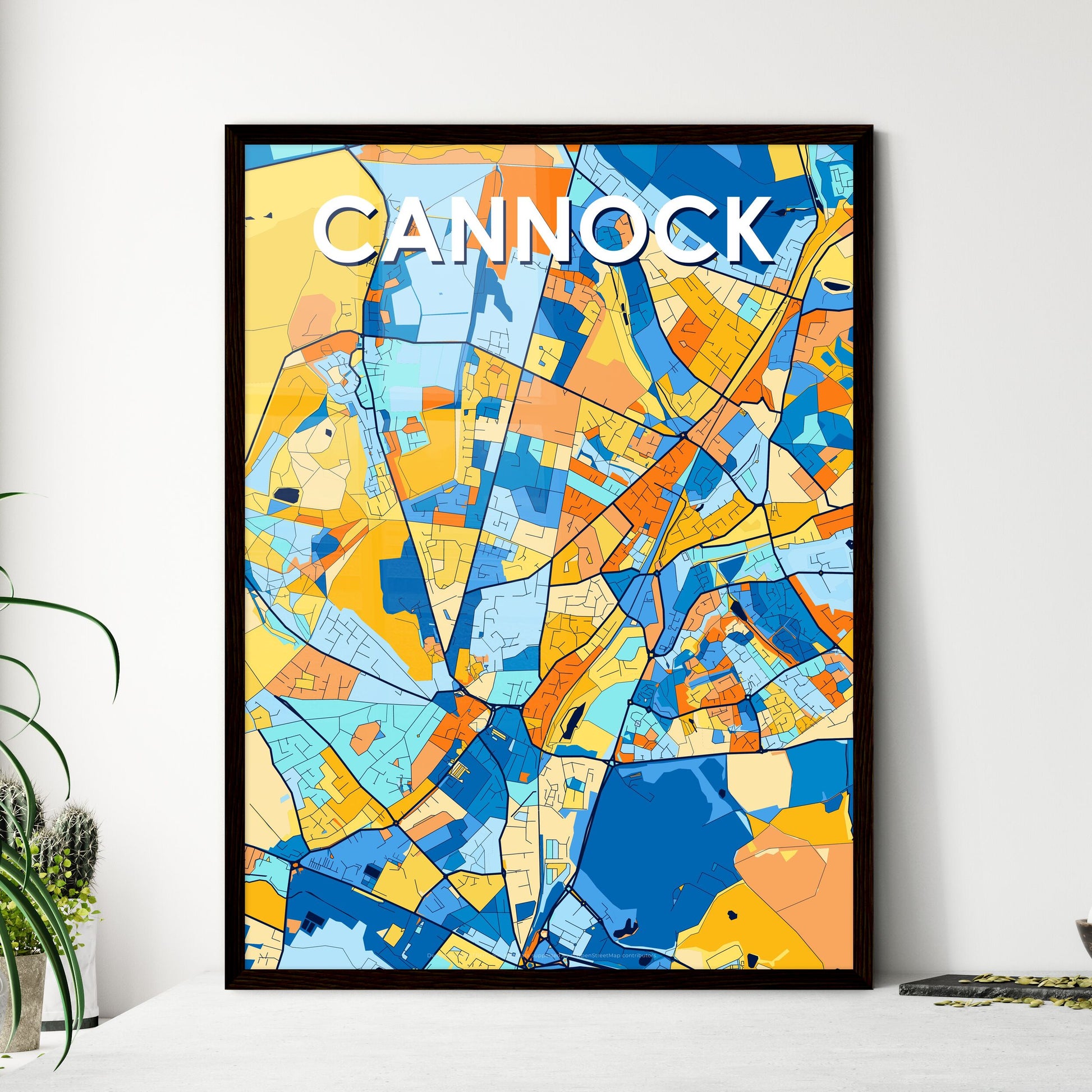 CANNOCK ENGLAND Vibrant Colorful Art Map Poster Blue Orange