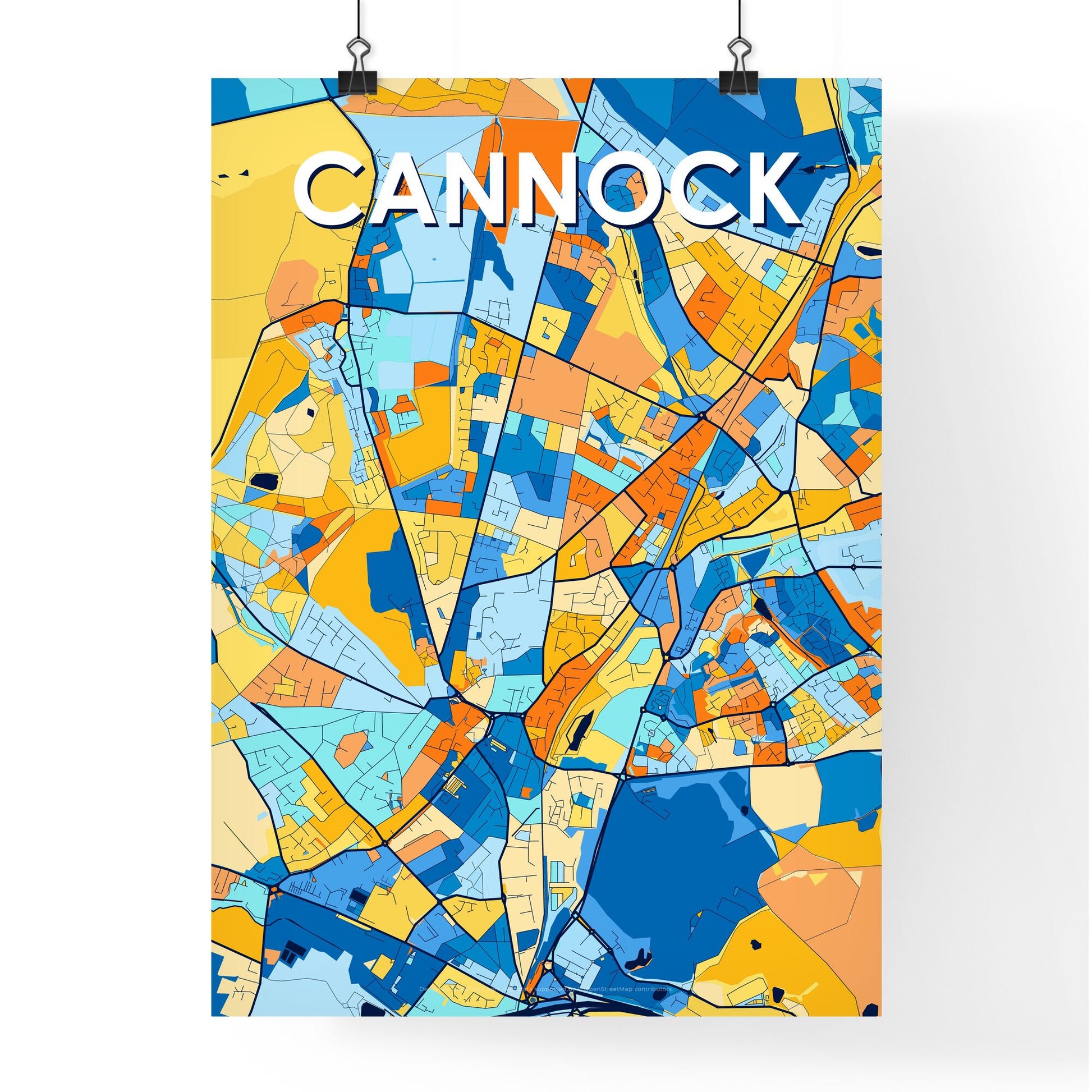 CANNOCK ENGLAND Vibrant Colorful Art Map Poster Blue Orange