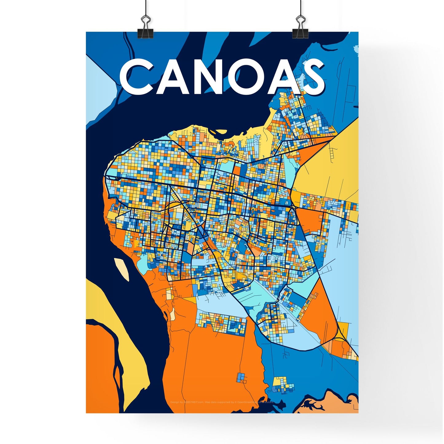 CANOAS BRAZIL Vibrant Colorful Art Map Poster Blue Orange