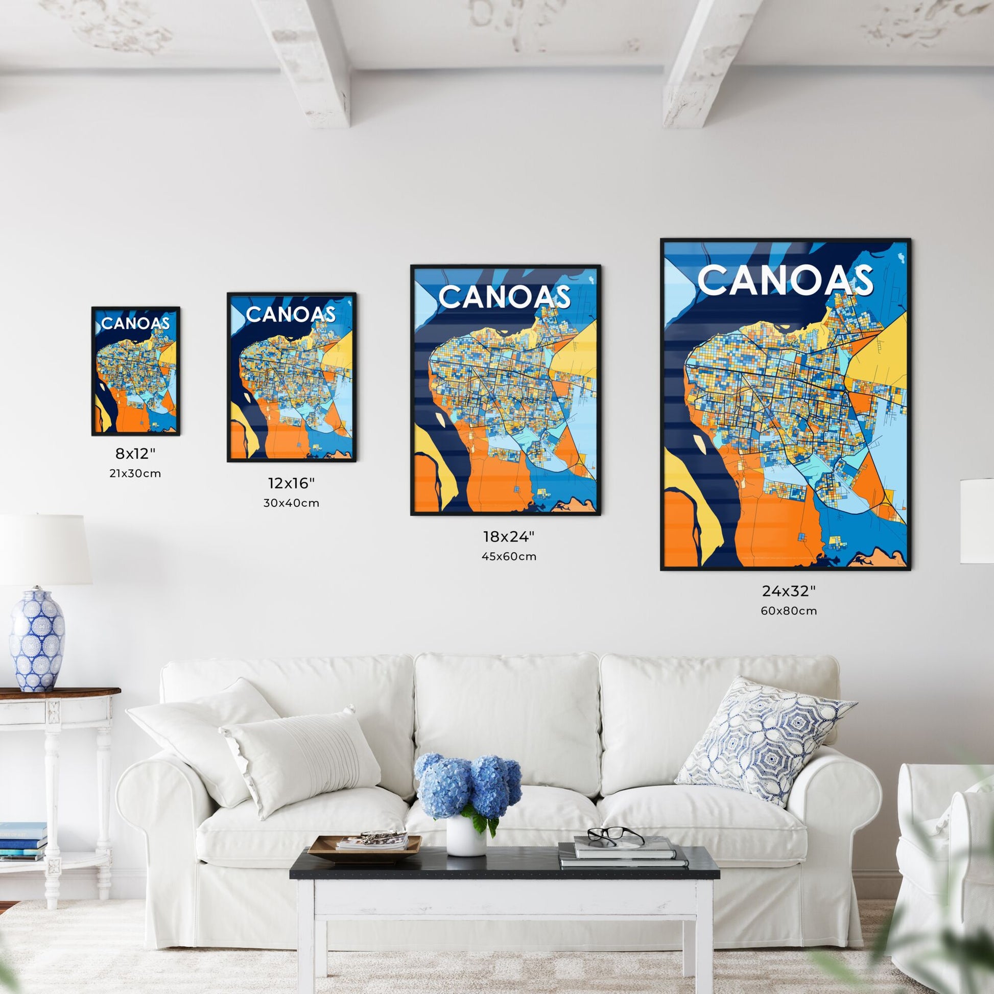 CANOAS BRAZIL Vibrant Colorful Art Map Poster Blue Orange