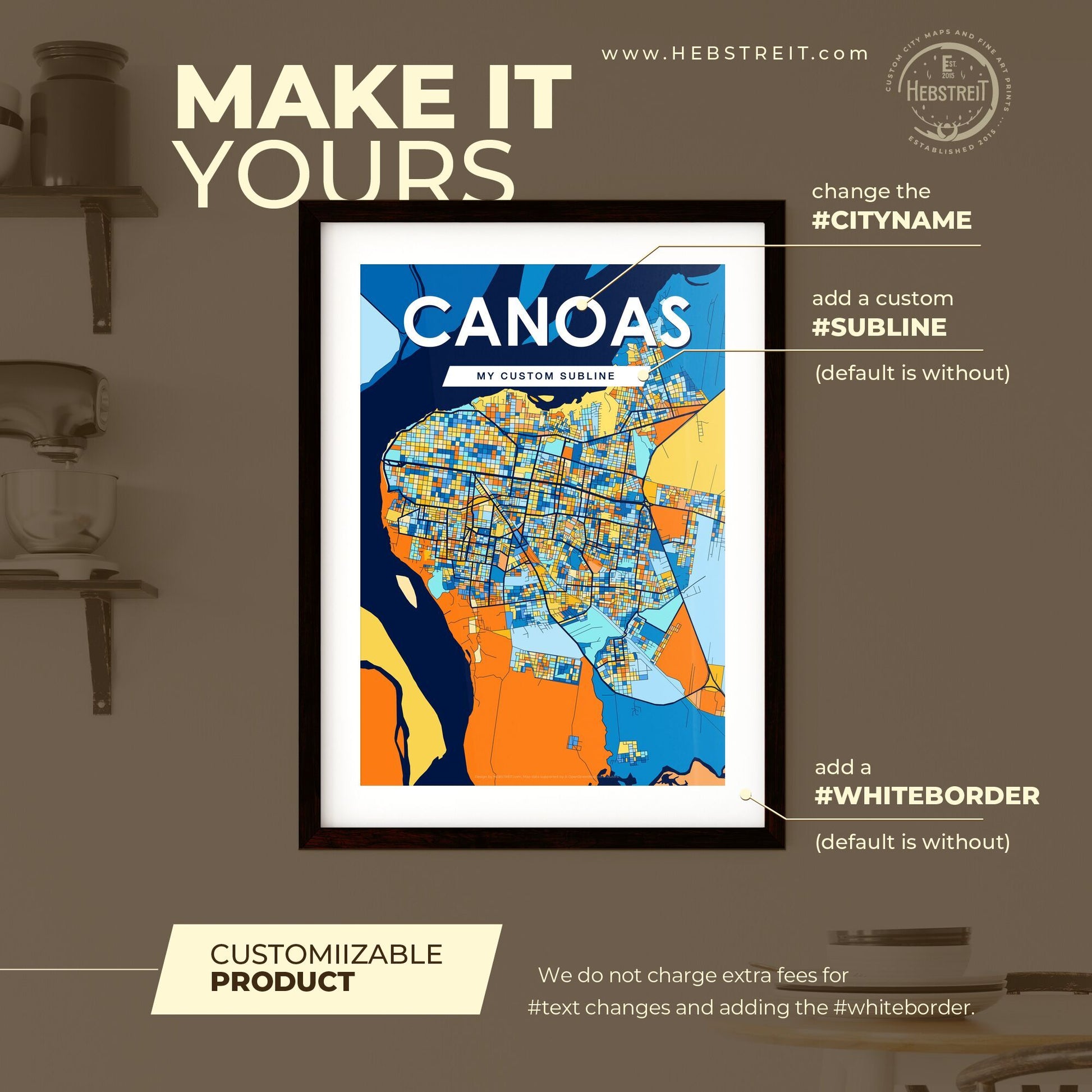 CANOAS BRAZIL Vibrant Colorful Art Map Poster Blue Orange