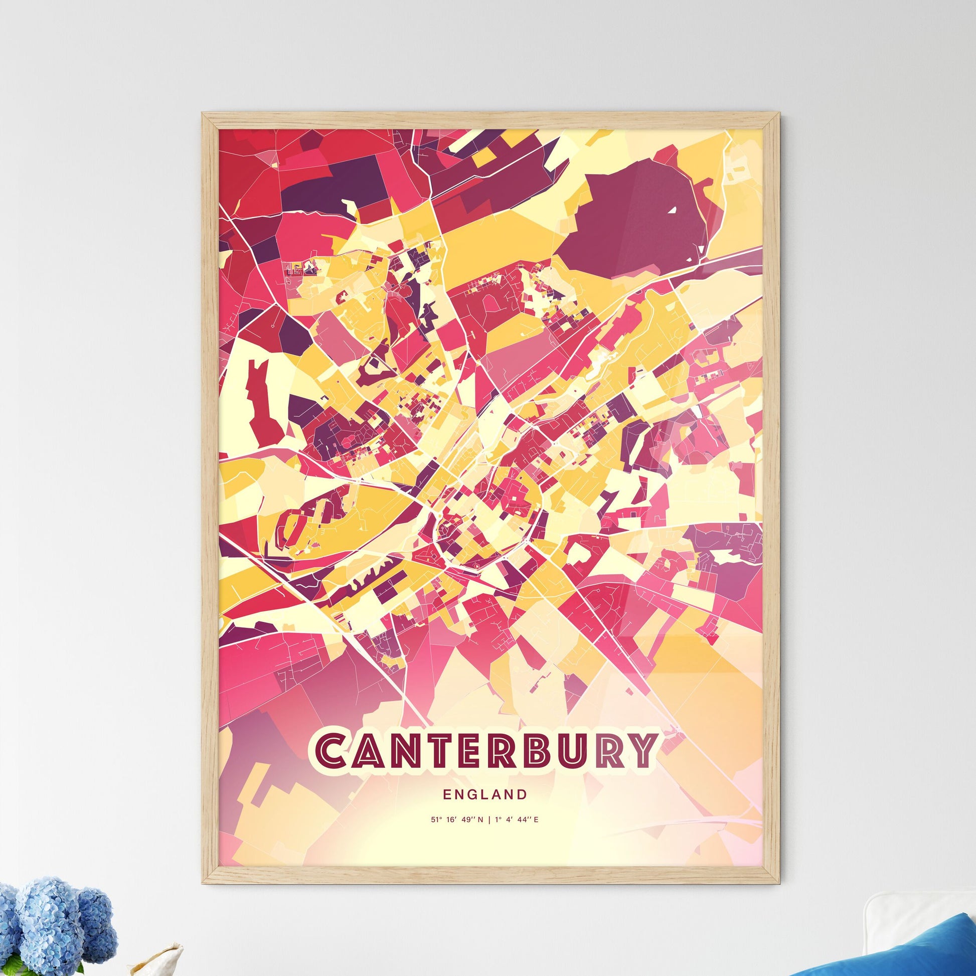 Colorful Canterbury England Fine Art Map Hot Red