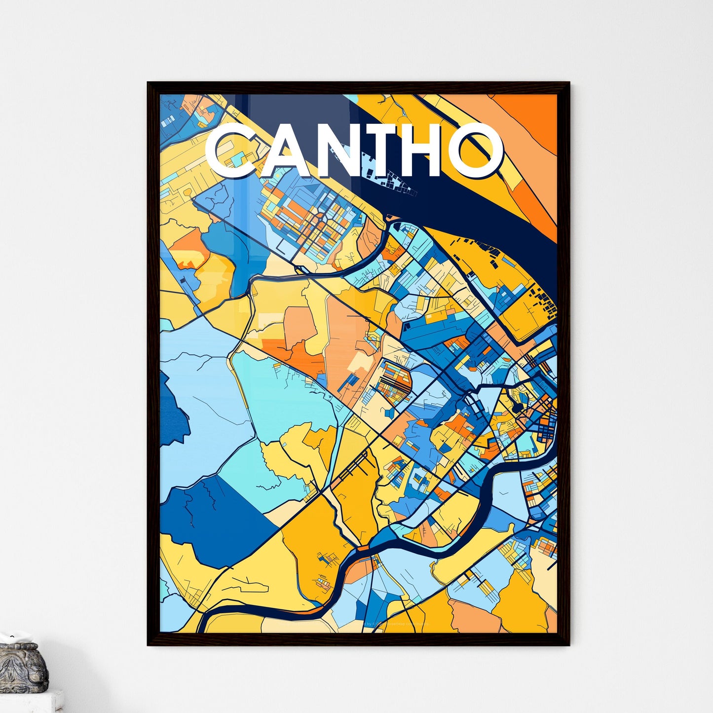 CANTHO VIETNAM Vibrant Colorful Art Map Poster Blue Orange