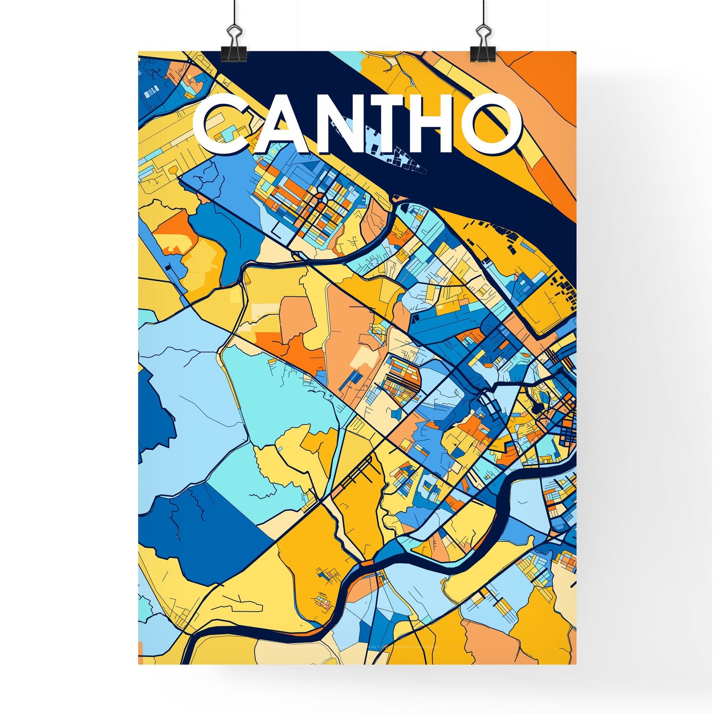 CANTHO VIETNAM Vibrant Colorful Art Map Poster Blue Orange