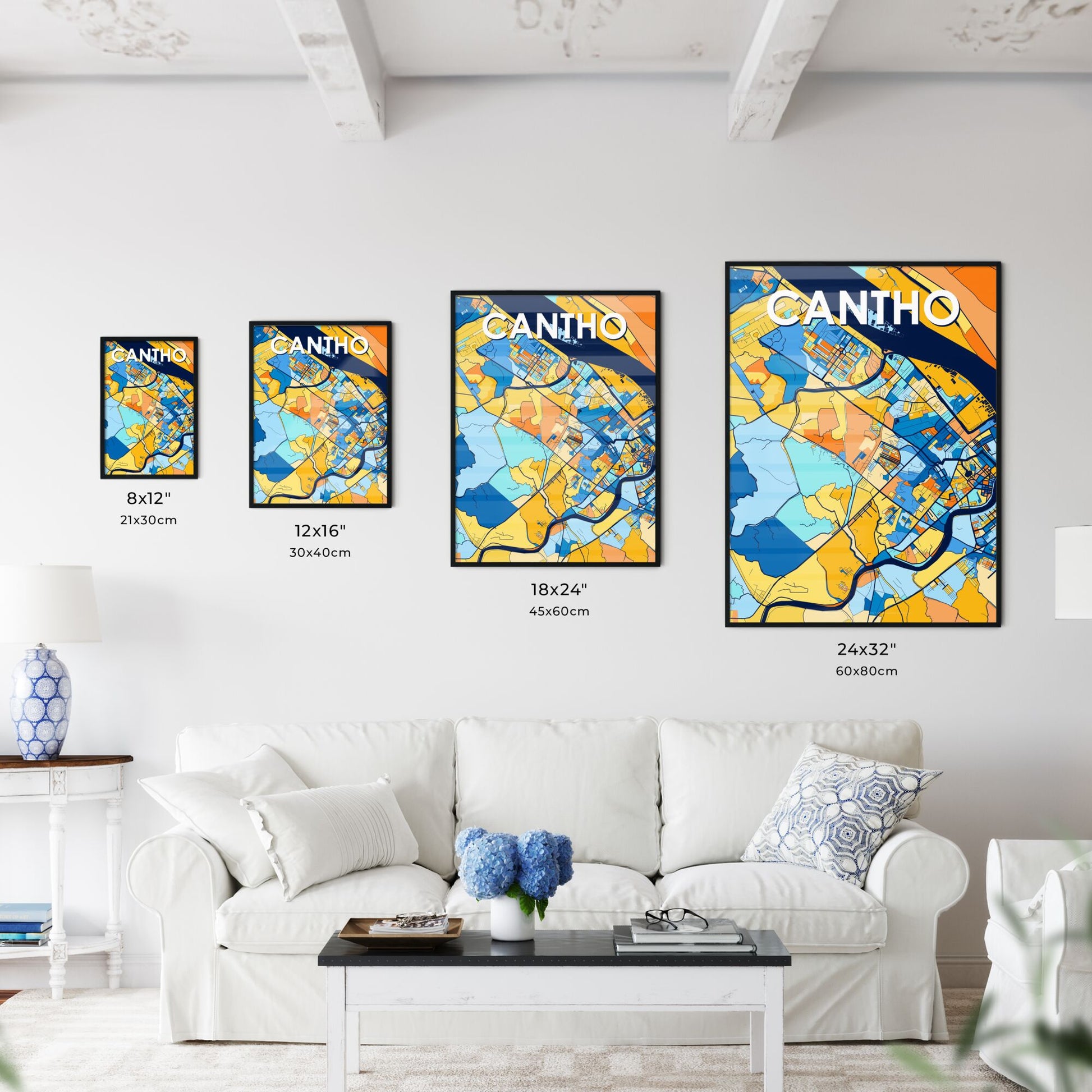 CANTHO VIETNAM Vibrant Colorful Art Map Poster Blue Orange