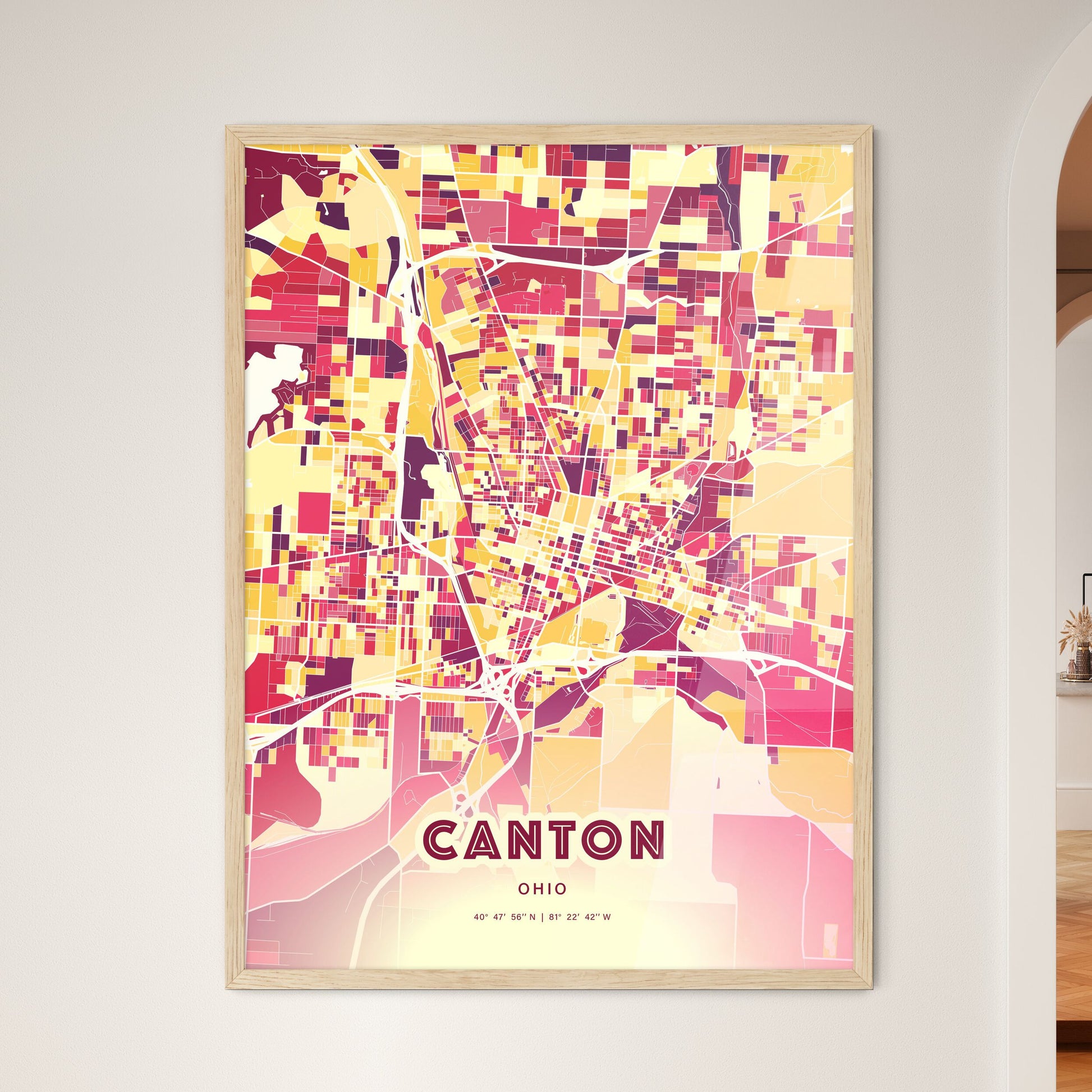 Colorful Canton Ohio Fine Art Map Hot Red