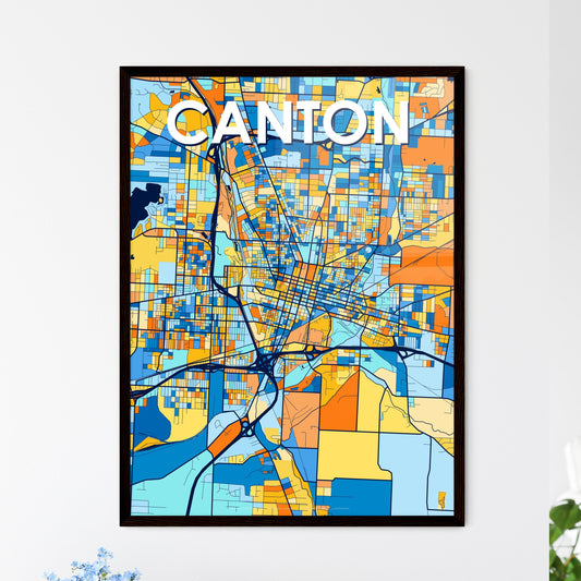 CANTON OHIO Vibrant Colorful Art Map Poster Blue Orange