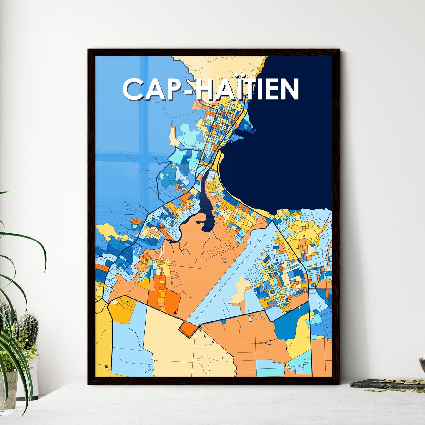 CAP-HAÏTIEN HAITI Vibrant Colorful Art Map Poster Blue Orange