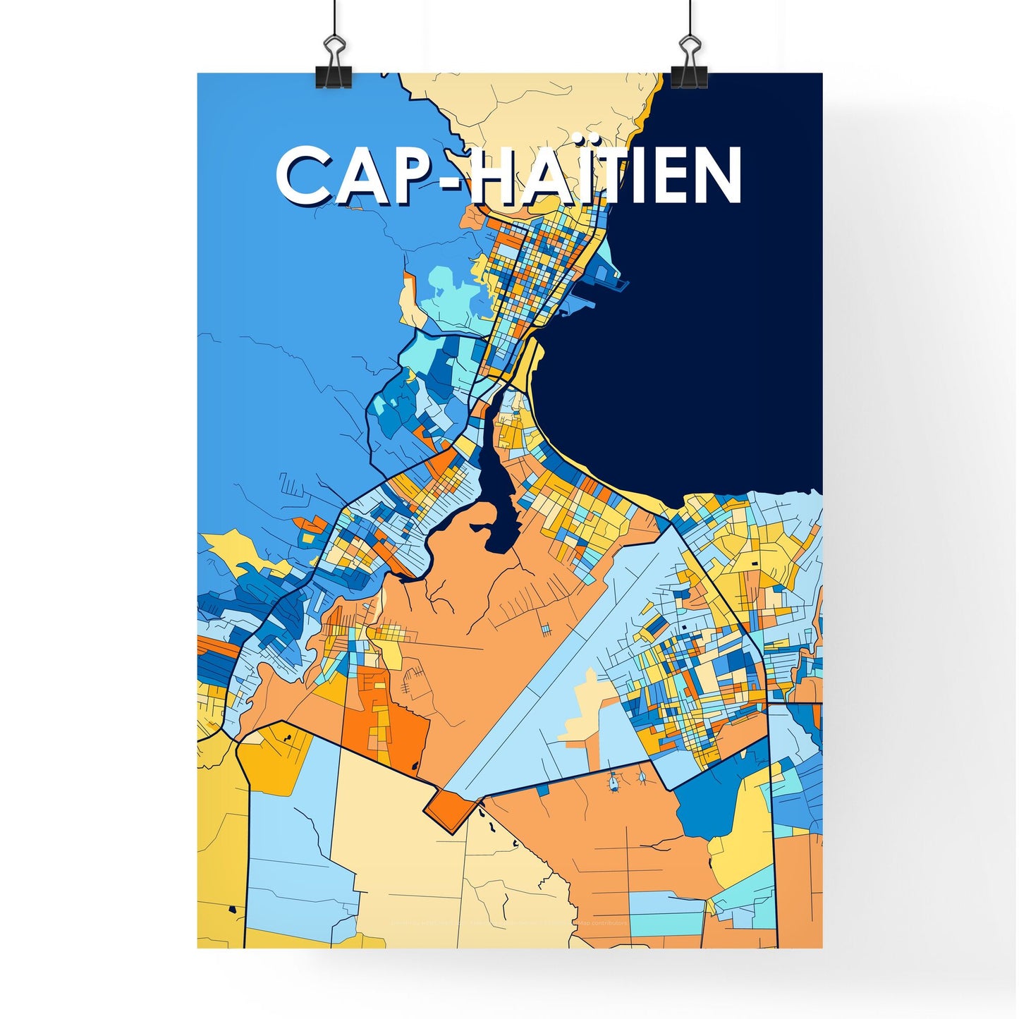 CAP-HAÏTIEN HAITI Vibrant Colorful Art Map Poster Blue Orange