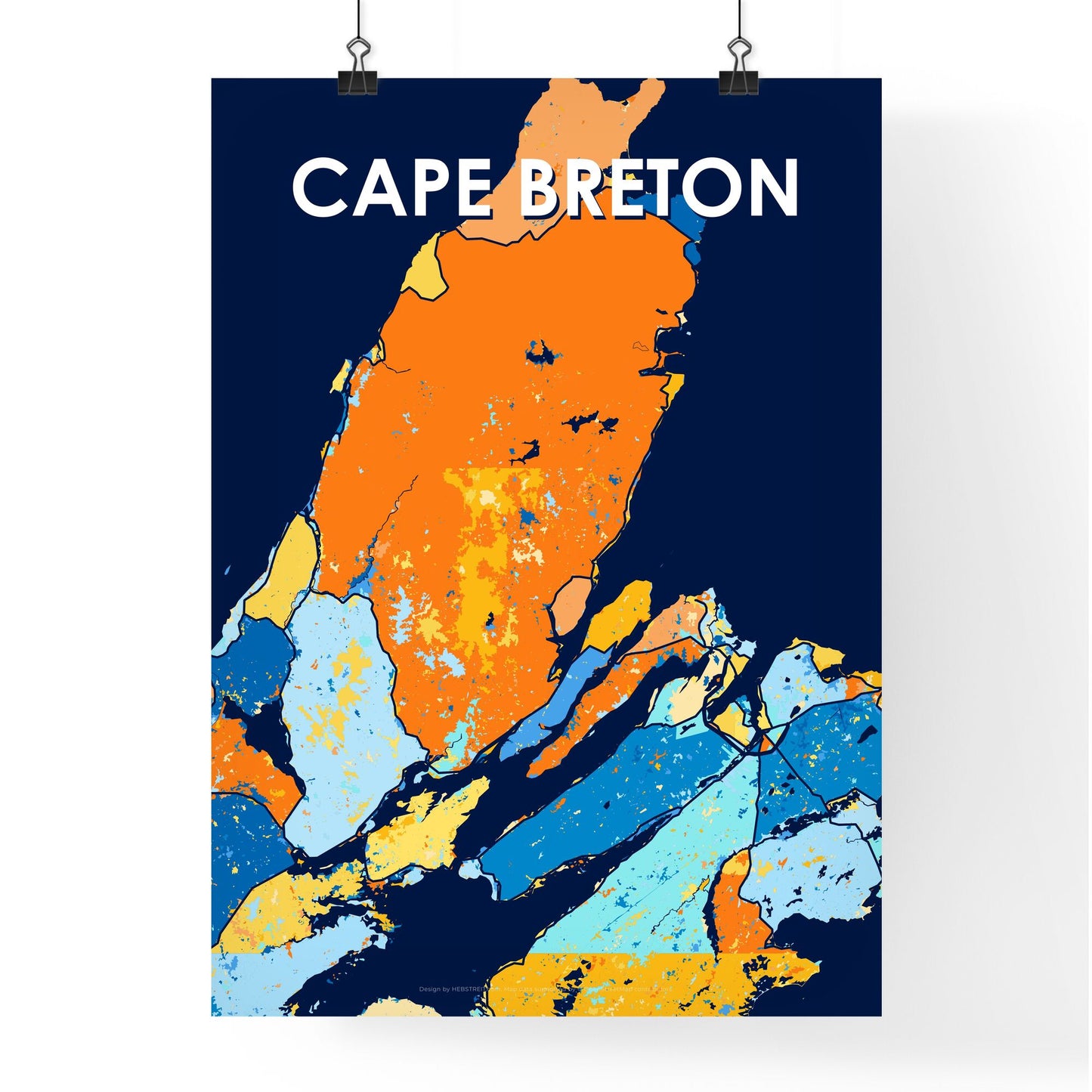 CAPE BRETON CANADA Vibrant Colorful Art Map Poster Blue Orange