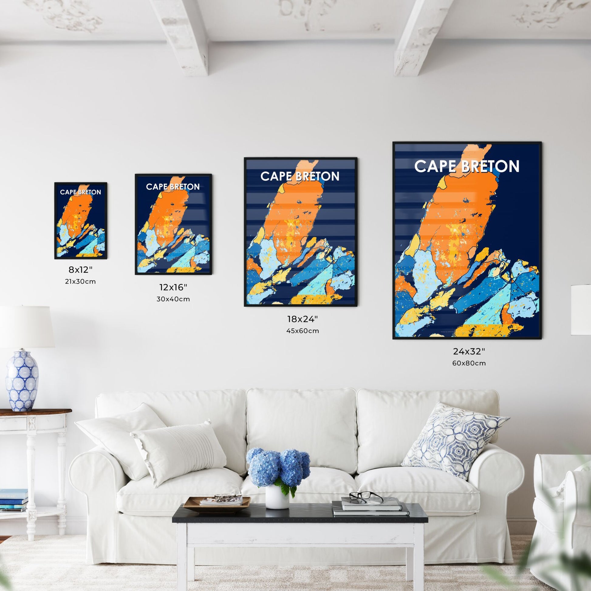 CAPE BRETON CANADA Vibrant Colorful Art Map Poster Blue Orange