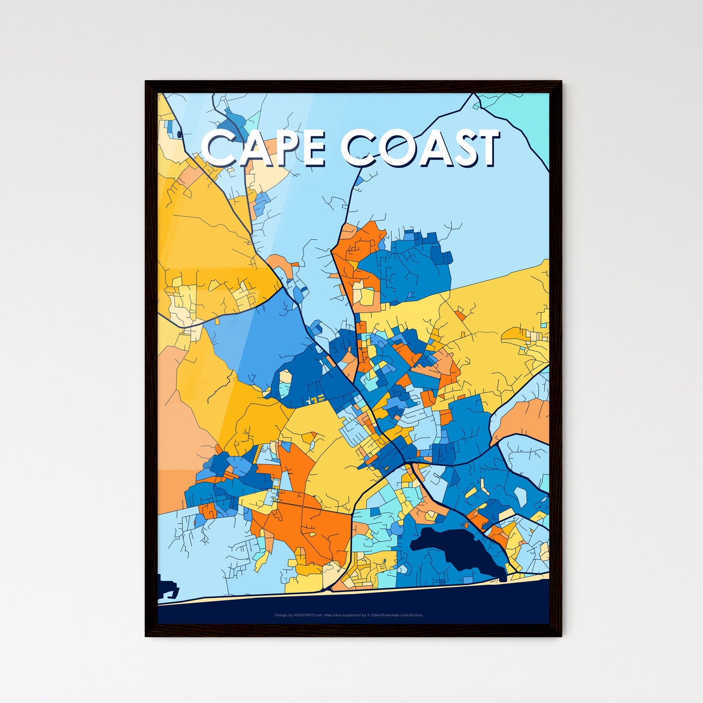 CAPE COAST GHANA Vibrant Colorful Art Map Poster Blue Orange