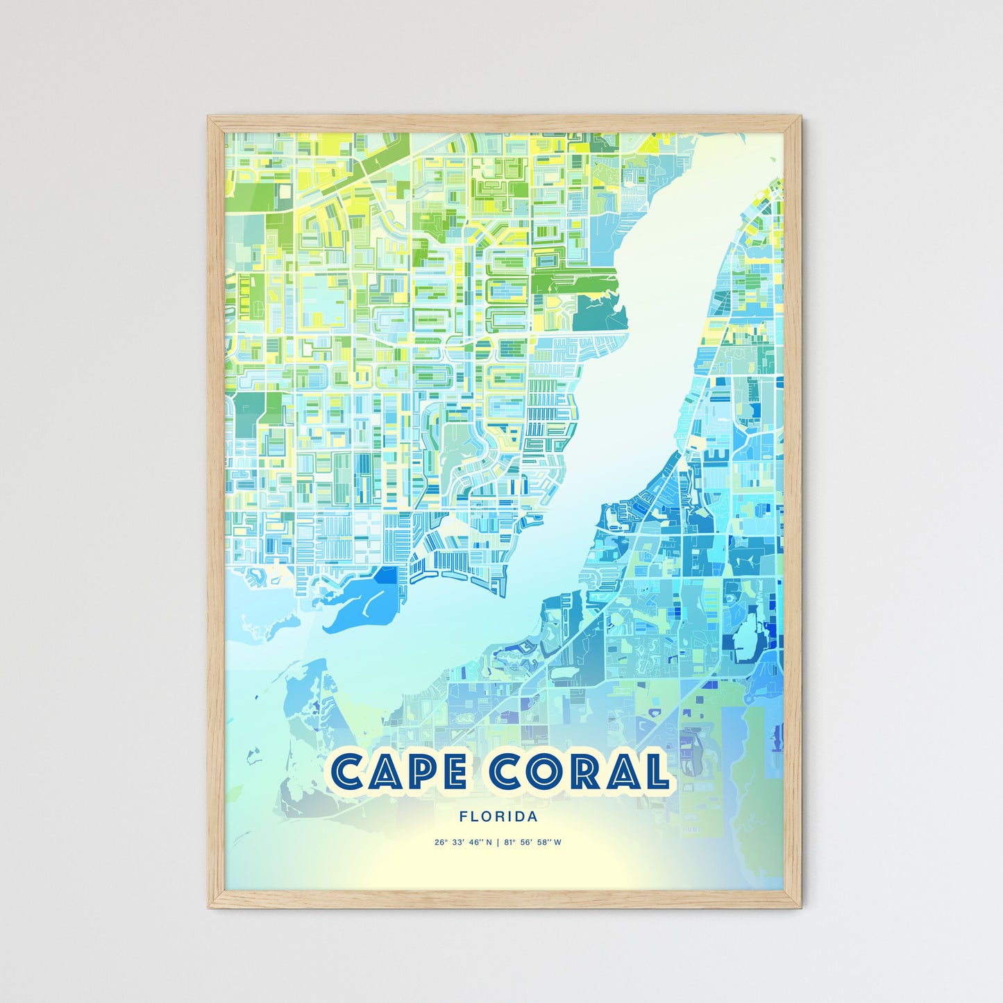 Colorful Cape Coral Florida Fine Art Map Cool Blue