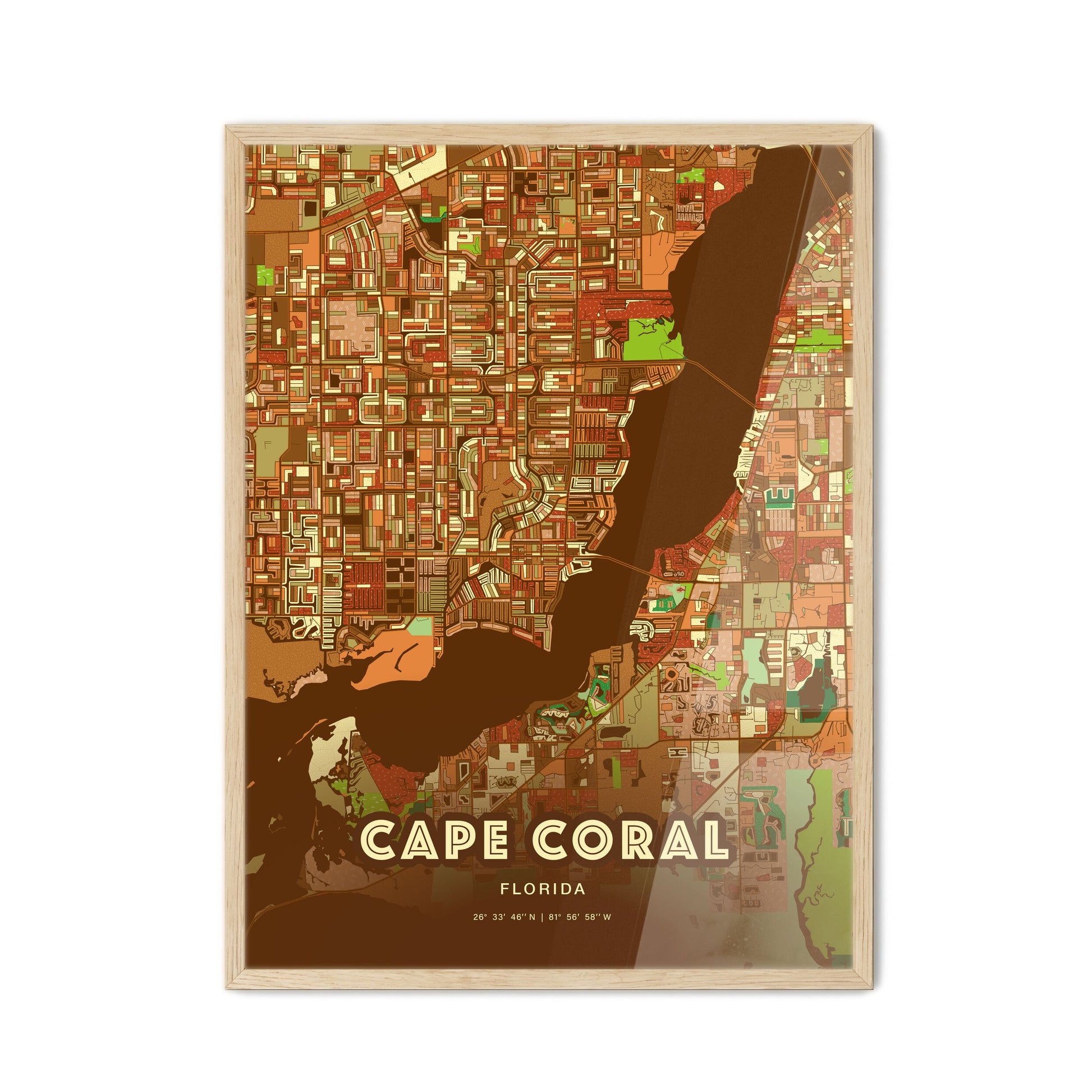 Colorful Cape Coral Florida Fine Art Map Farmhouse